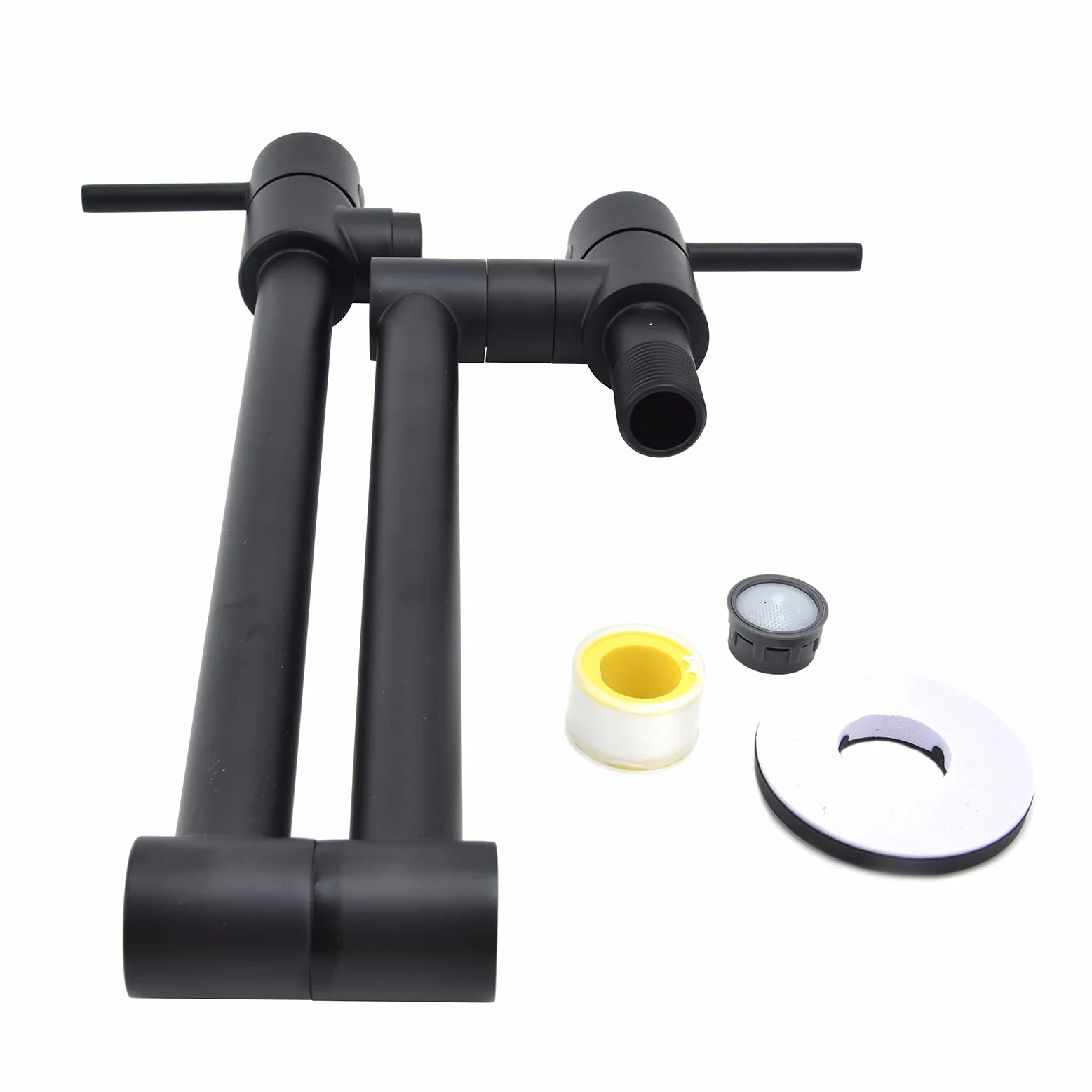 Rubinetto per riempimento pentole Nero, Rubinetto per fornelli da cucina con montaggio a parete, Rubinetto per lavello commerciale in ottone, Braccio pieghevole oscillante, Foro singolo estensibile a