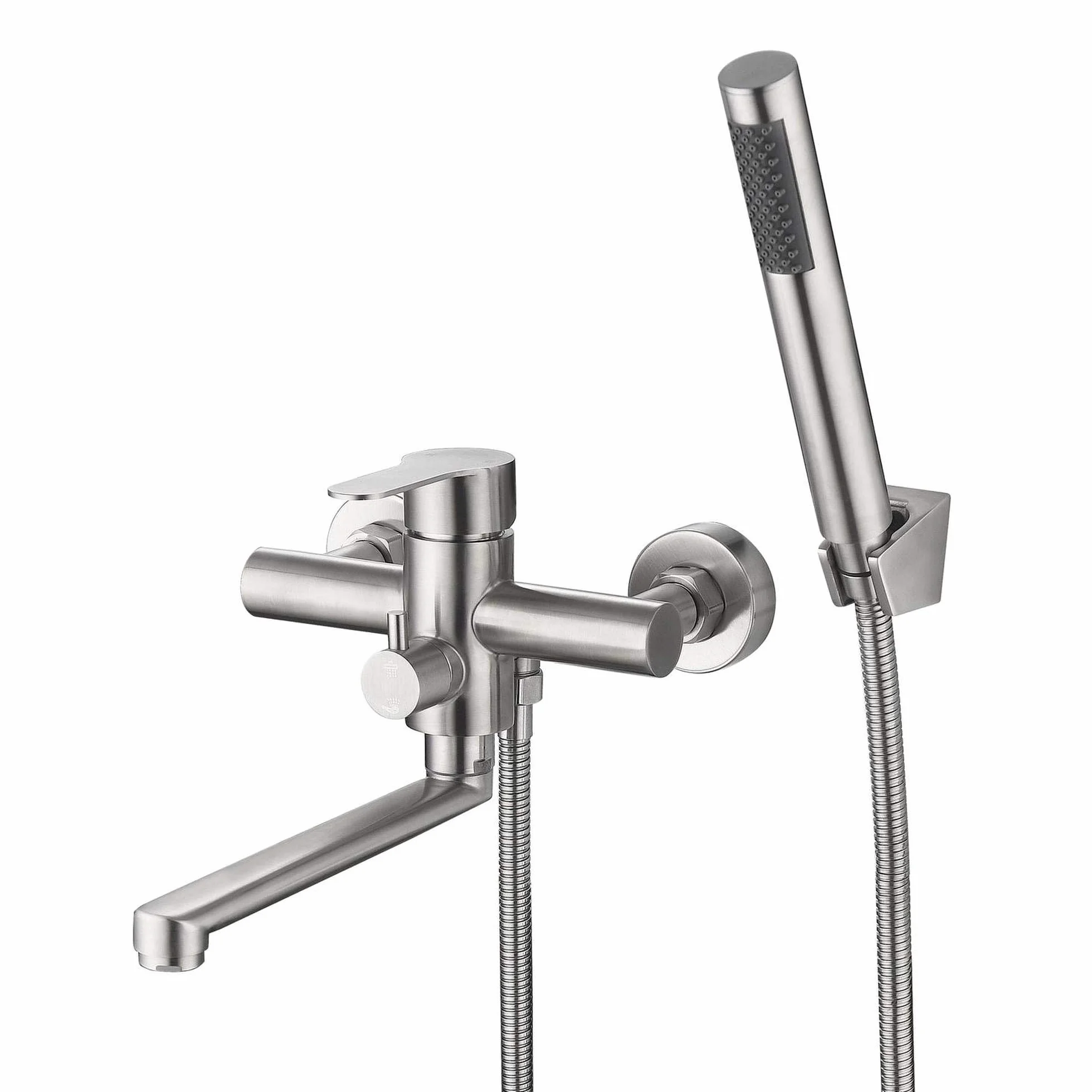 HomeLava Rubinetto per Vasca da Bagno con Doccetta Miscelatore Monocomando da Parete in Acciaio Inox Spazzolato con Deviatore Miscelatore Monocomando con Tubo Doccia da 1,5 m.