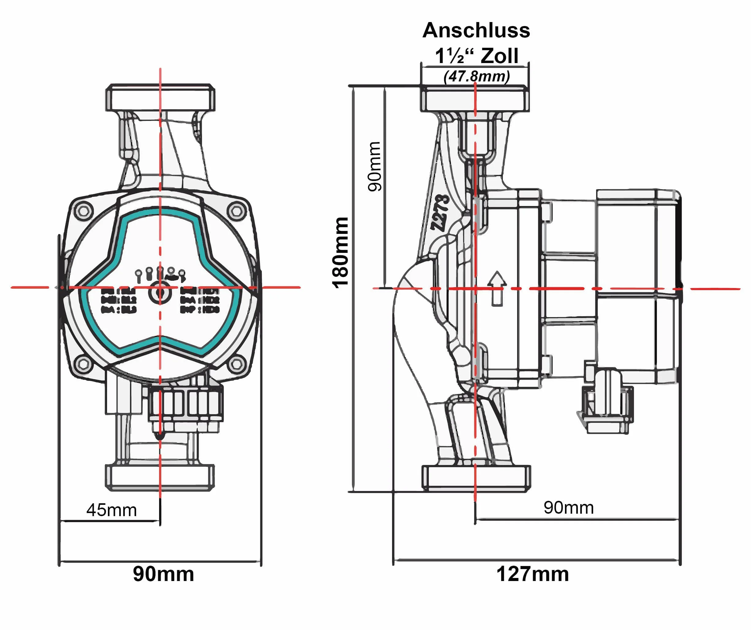 HST, pompa di riscaldamento ad alta efficienza, pompa di circolazione HST EPS 25-6/180 mm, altezza di mandata 6 metri, regolazione della velocità tramite segnale PWM