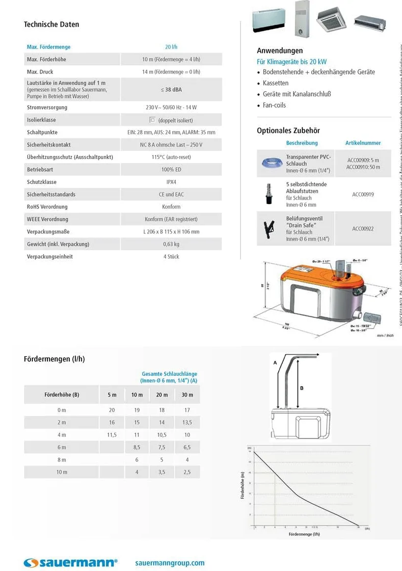 pompa a condensa sauermann si-60 20l/h