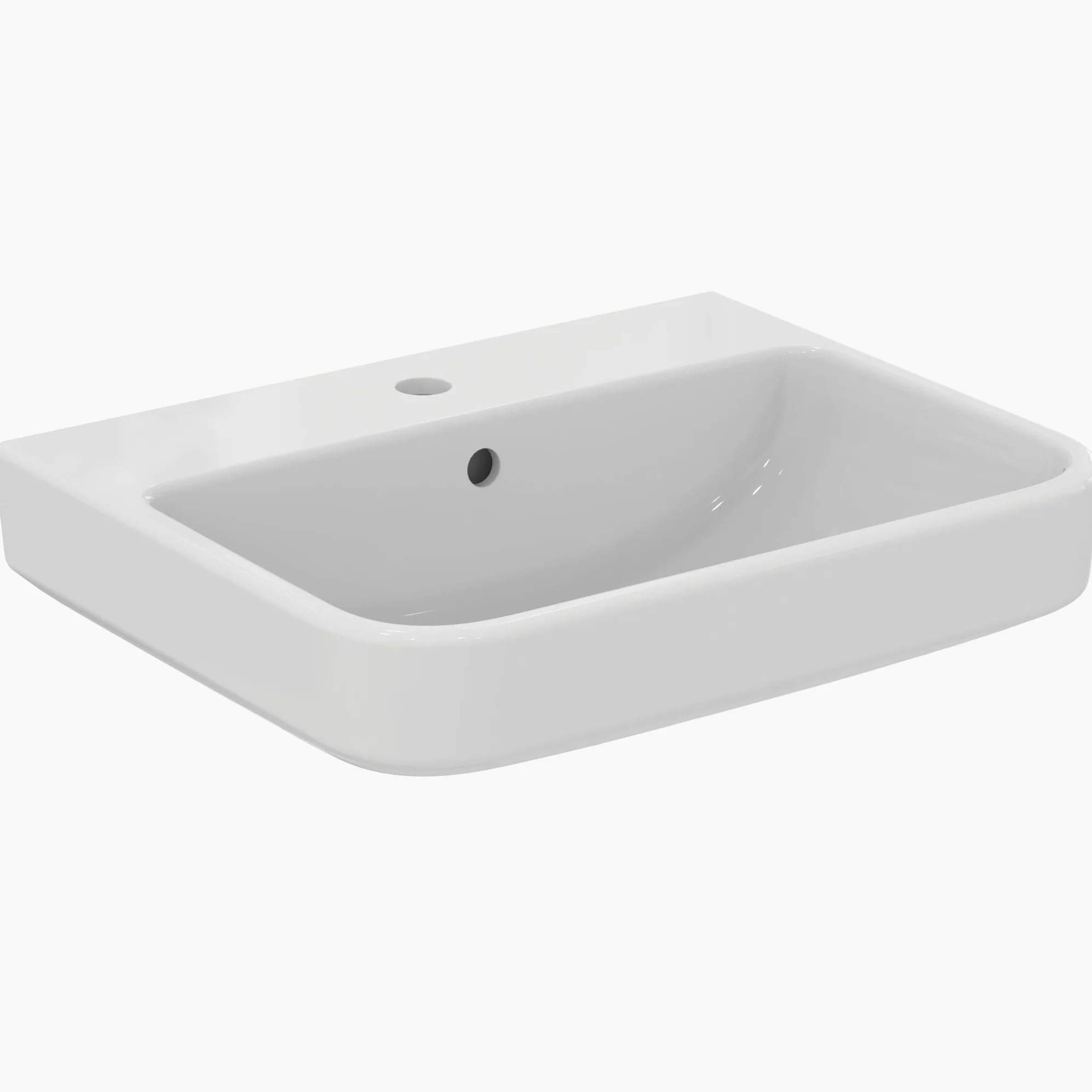 Ideal Standard - i.life B Lavabo da 55 cm con foro centrale per la rubinetteria aperto e foro del troppopieno. Colonna, semicolonna e sifone d'arredo da acquistare separatamente. Bianco
