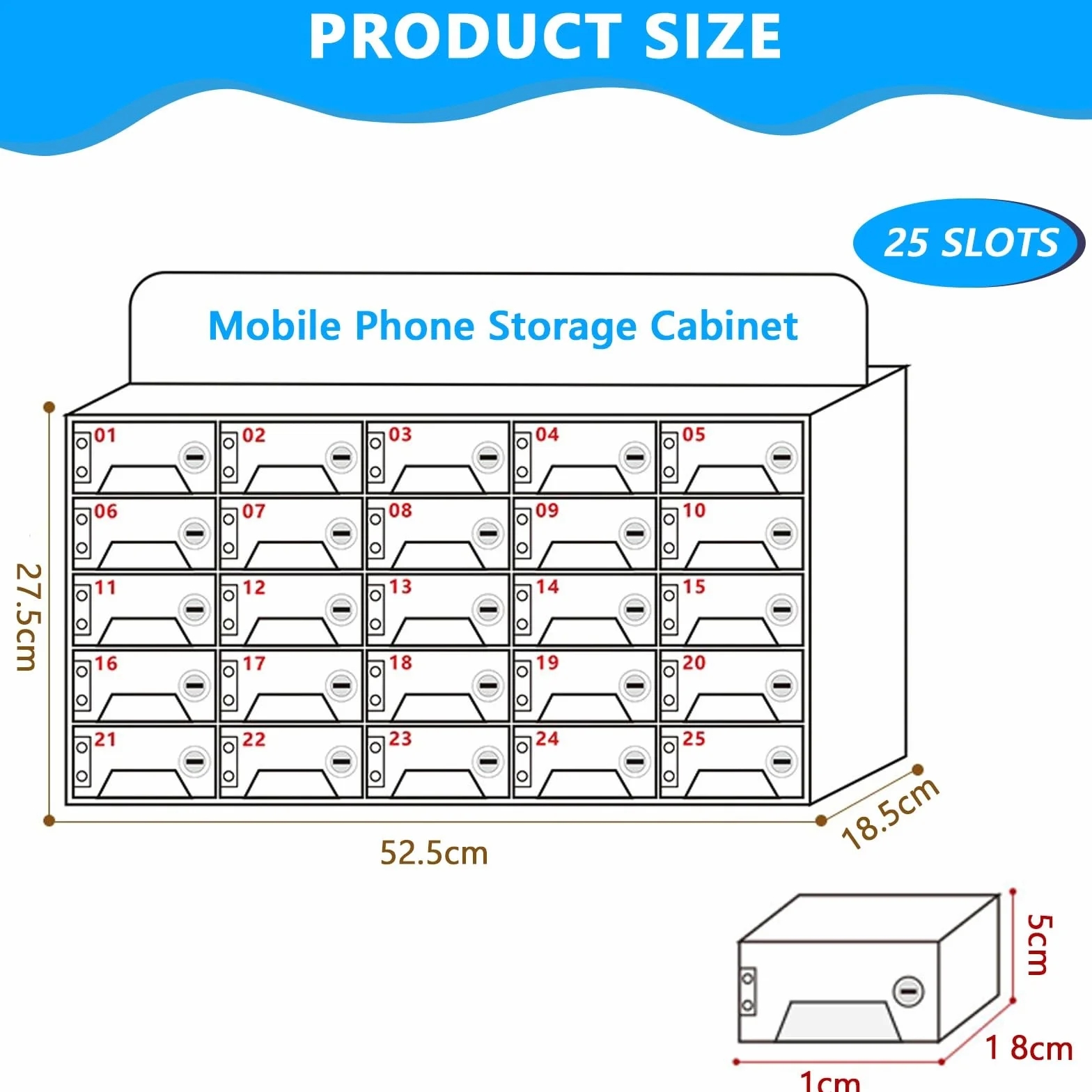 Armadietto per cellulare, 25 scomparti, montato a parete, con chiave e porta di ricarica, per ufficio, scuole e fabbriche
