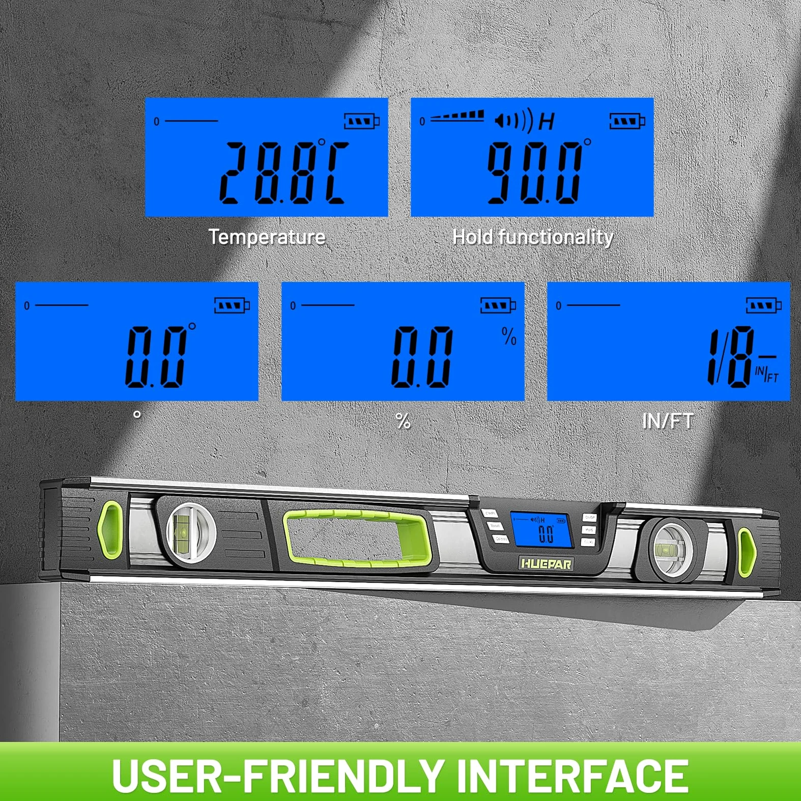 Huepar Livella digitale da 24 pollici, strumento professionale intelligente di precisione Torpedo, display LCD luminoso, avvisi acustici, fondo magnetico, IP54, resistente alla polvere e all'acqua