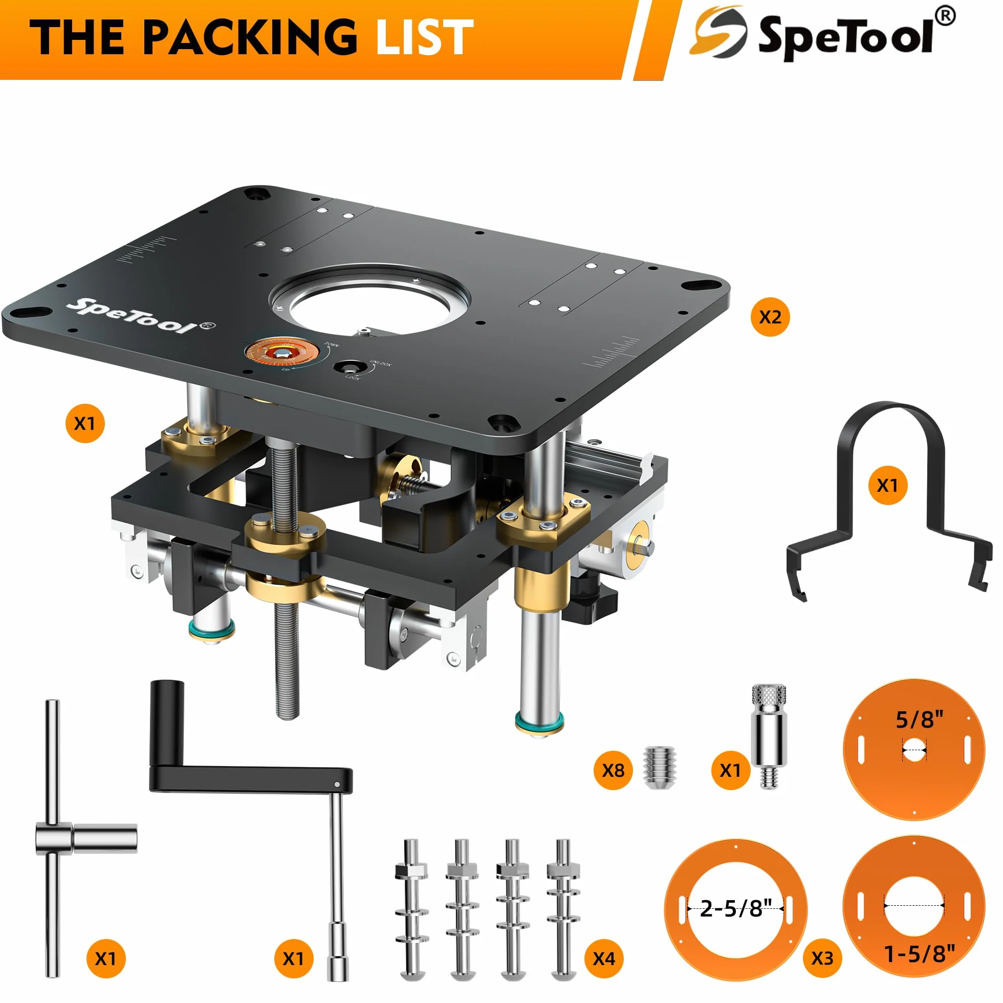 SpeTool Sollevatore per fresatura superiore con diametro da 65 mm a 107 mm, sollevatore superiore in alluminio con stencil fai da te e 3 anelli magnetici, 9-1/4" x 11-3/4" per la lavorazione del legno