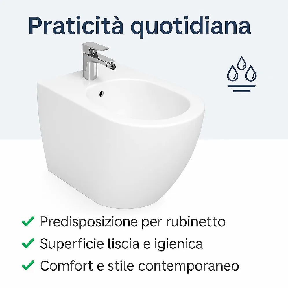 Bidet Filo Muro Infinity Bianco Lucido, Made in Italy – Sanitari Bagno Filomuro Moderni a Terra, Design Elegante e Raffinato - Facile Installazione, Alta Qualità e Comfort (Bidet, Bianco Lucido)
