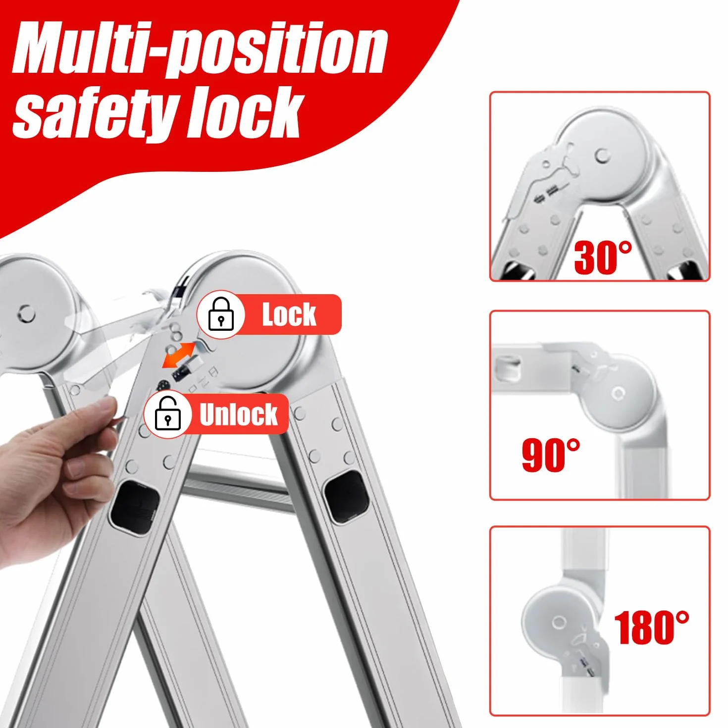 OUTIGO Scala multiuso 4x3, scala pieghevole in alluminio 7 in 1 con 2 ruote, scala multiuso per uso domestico a 12 gradini, portata massima 150 kg,