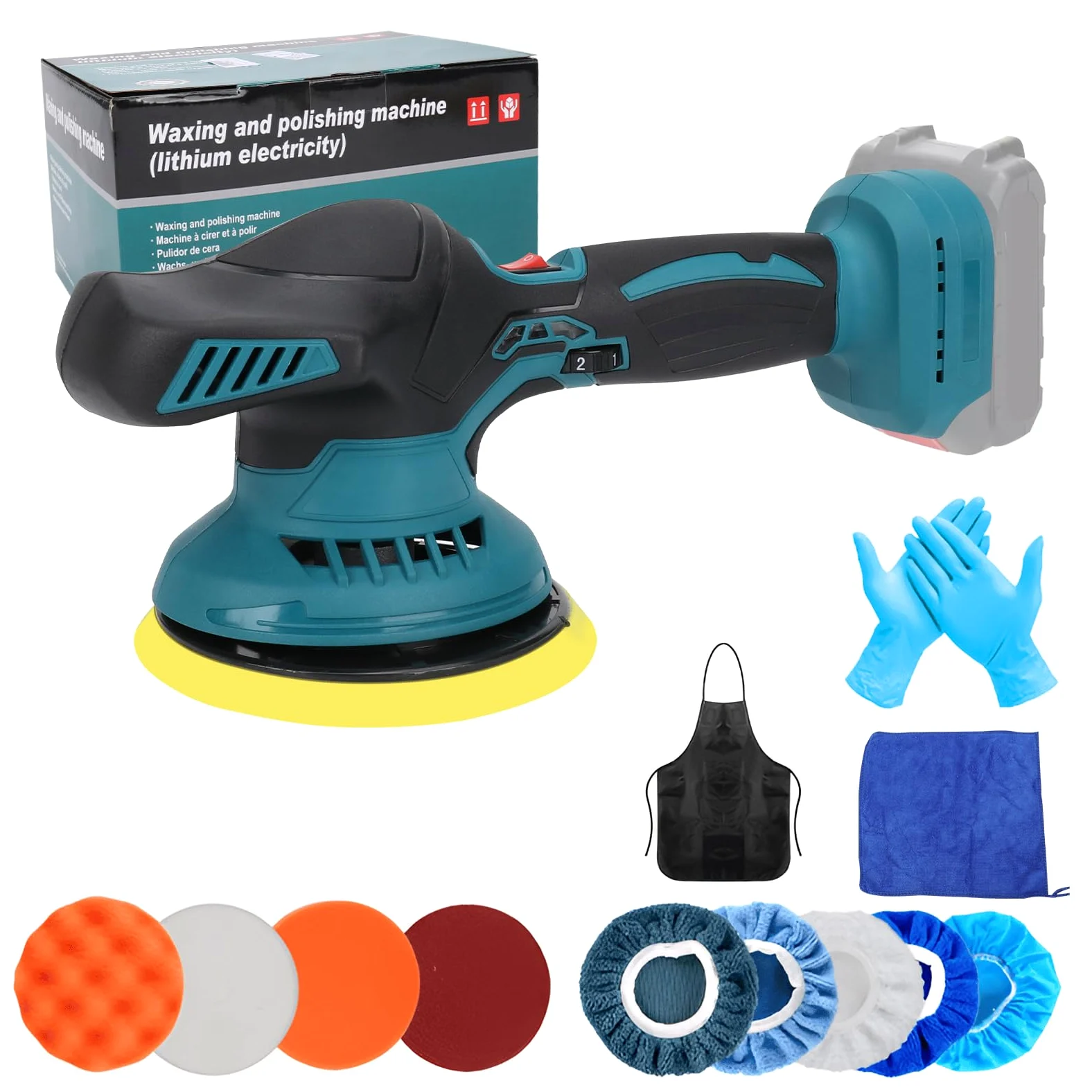 Lucidatrice a batteria compatibile con Makita 18V batteria, 15 cm Lucidatrice per auto con 12 accessori, lucidatrice eccentrica a 6 velocità variabili da 2500-5000 giri/min (senza batteria)