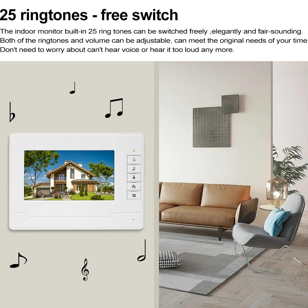 Due Vie Audio Porta Video Citofono con Schermo da 7 pollici Videocitofono Citofono Campanello per Casa/Sppartamento per 2 Casa