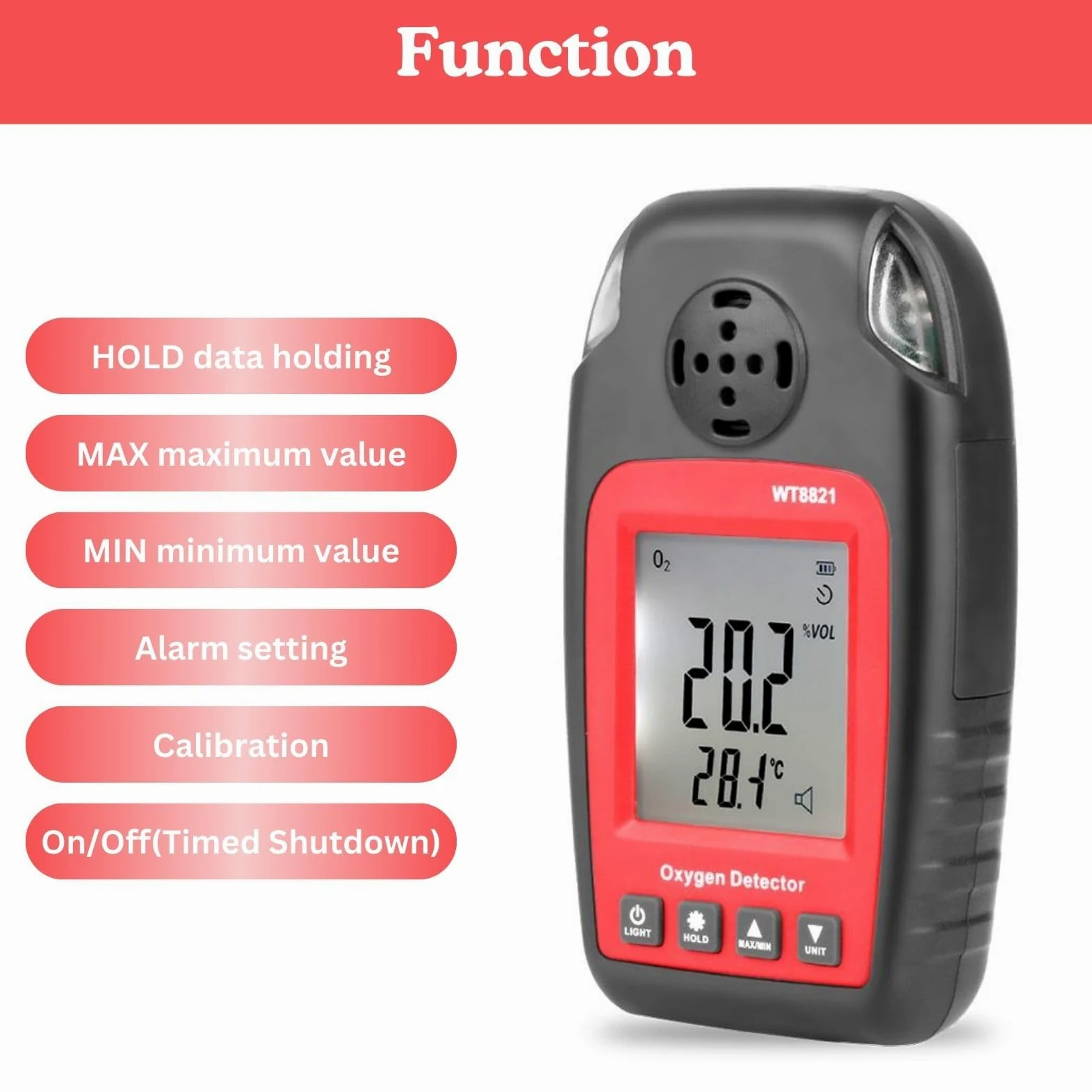 Jadeshay Rilevatore di Ossigeno,0~25% Vol Rilevatore di Gas Portatile Monitor O2 Analizzatore di Ossigeno Tester Rilevatore di Contenuto di Ossigeno con Display LCD WT8821