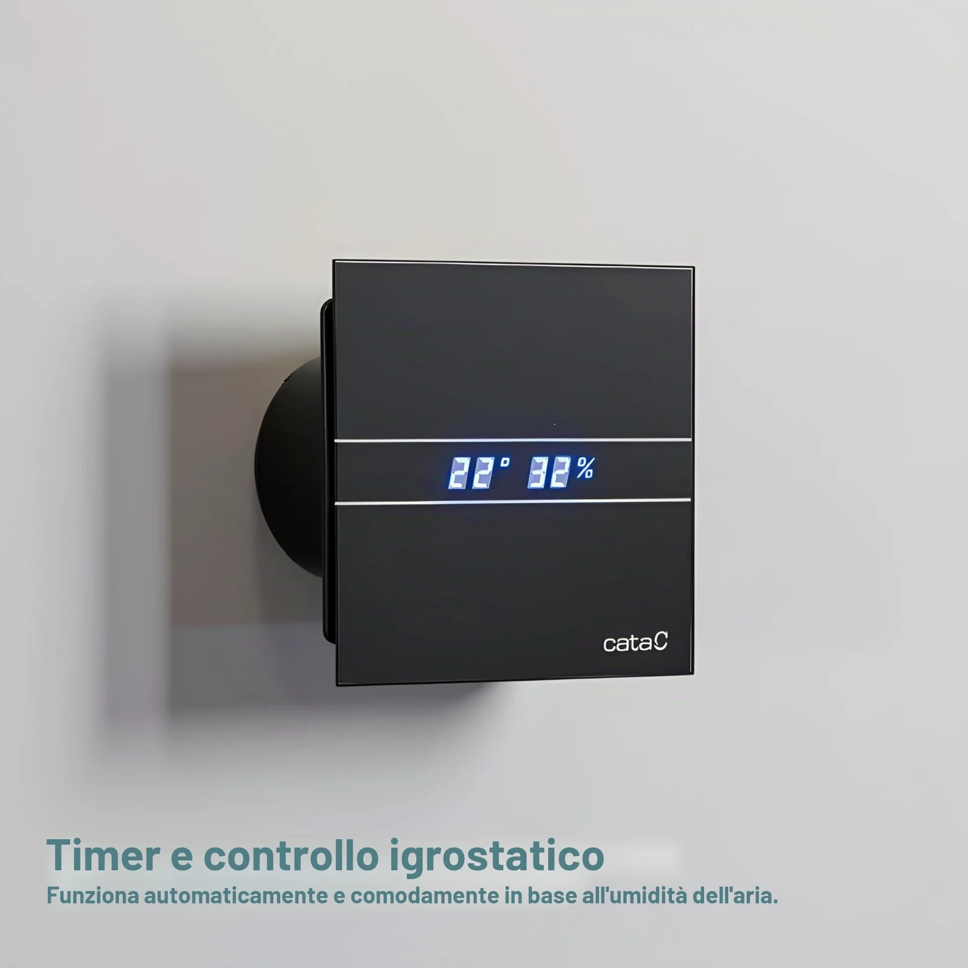 Cata E 100 GTH BK - Estrattore da bagno, Timer Hygro, 8 W, vetro nero