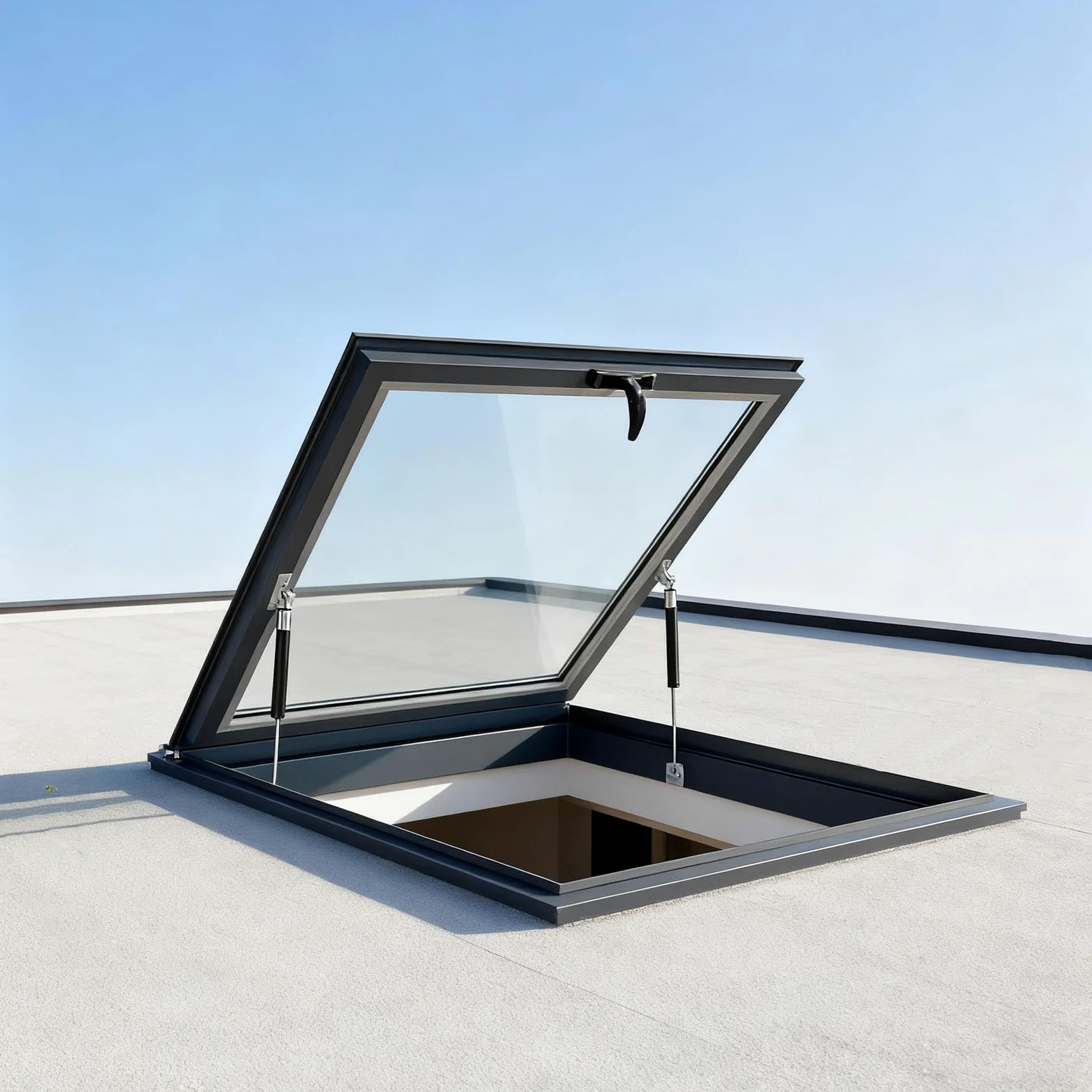 Lucernario per tetto - Finestra per tetto con vetro temperato, Botola per soffitto con asta idraulica, Porta di accesso al sottotetto, Finestra per pozzo di illuminazione del seminterrato (68×78cm)