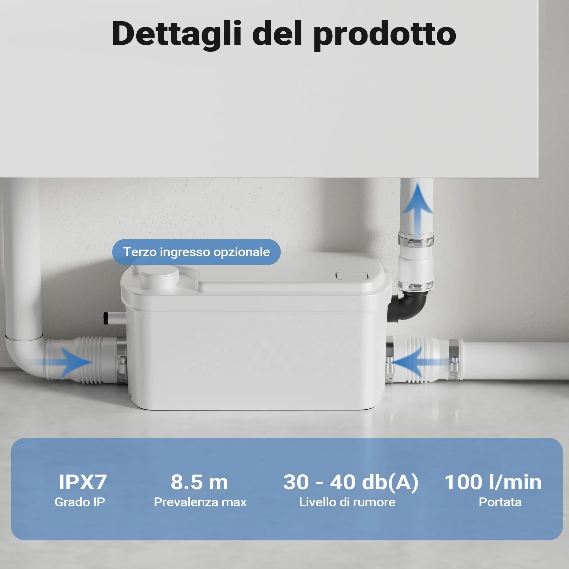 XPOtool Stazione di sollevamento 3/1 250W con 3 ingressi per doccia, lavabo
