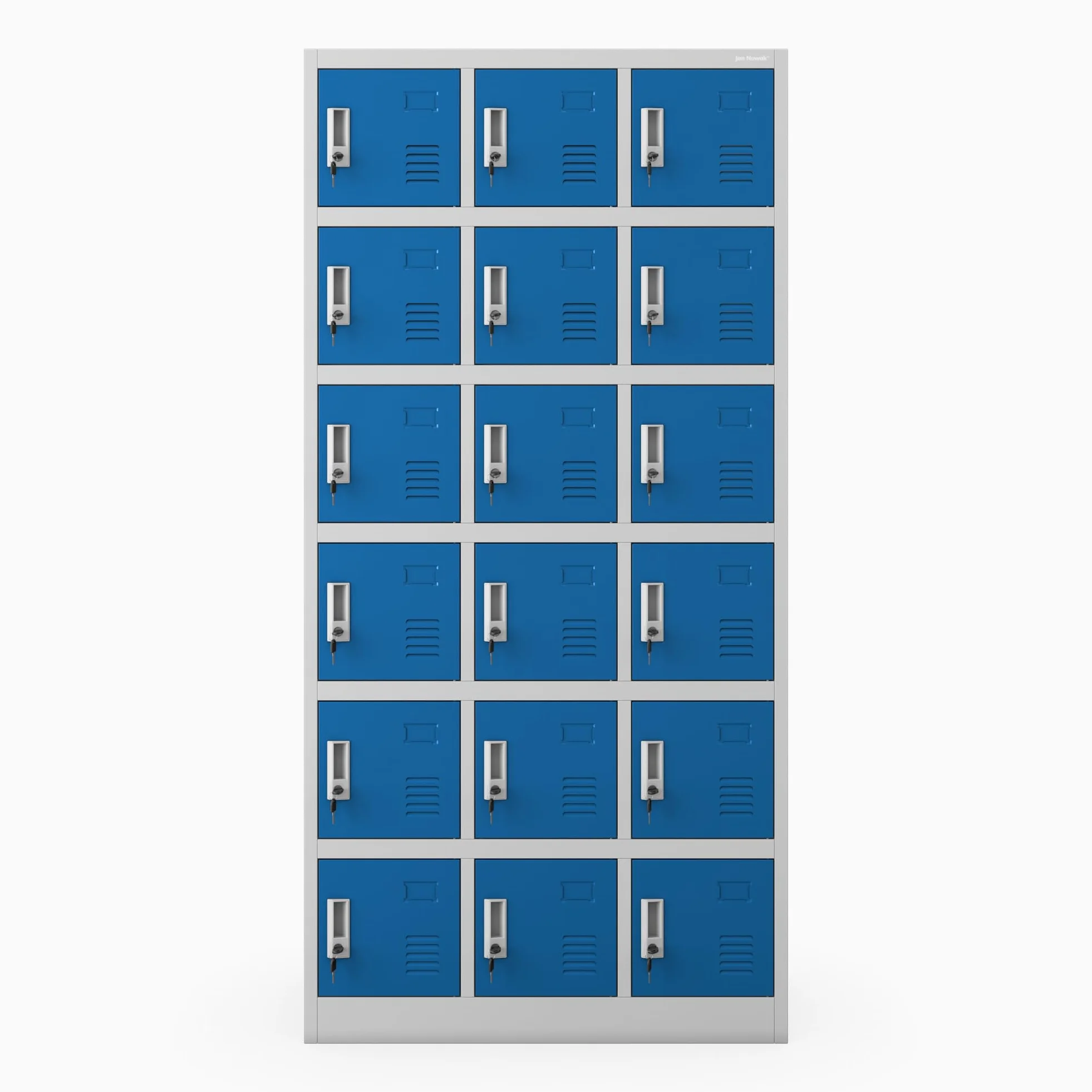 Jan Nowak Armadietto spogliatoio Armadio metallico con 18 Scomparti Fessure di ventilazione Rivestimento in polvere 185 cm x 90 cm x 40 cm (Grigio-Blu)