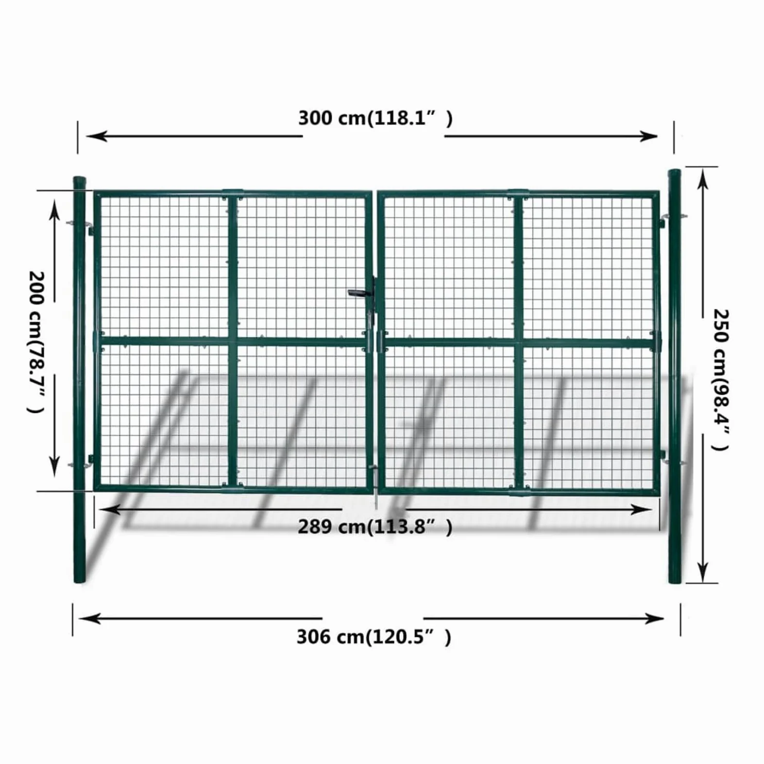Gecheer Cancello,Doppio,da Giardino,Esterno,in Rete Acciaio Zincato,Verde Scuro,306x250 cm,Cancello Doppia Anta,Cancello da Giardino,Cancello Metallo,Cancello Acciaio,Cancello per Recinzione