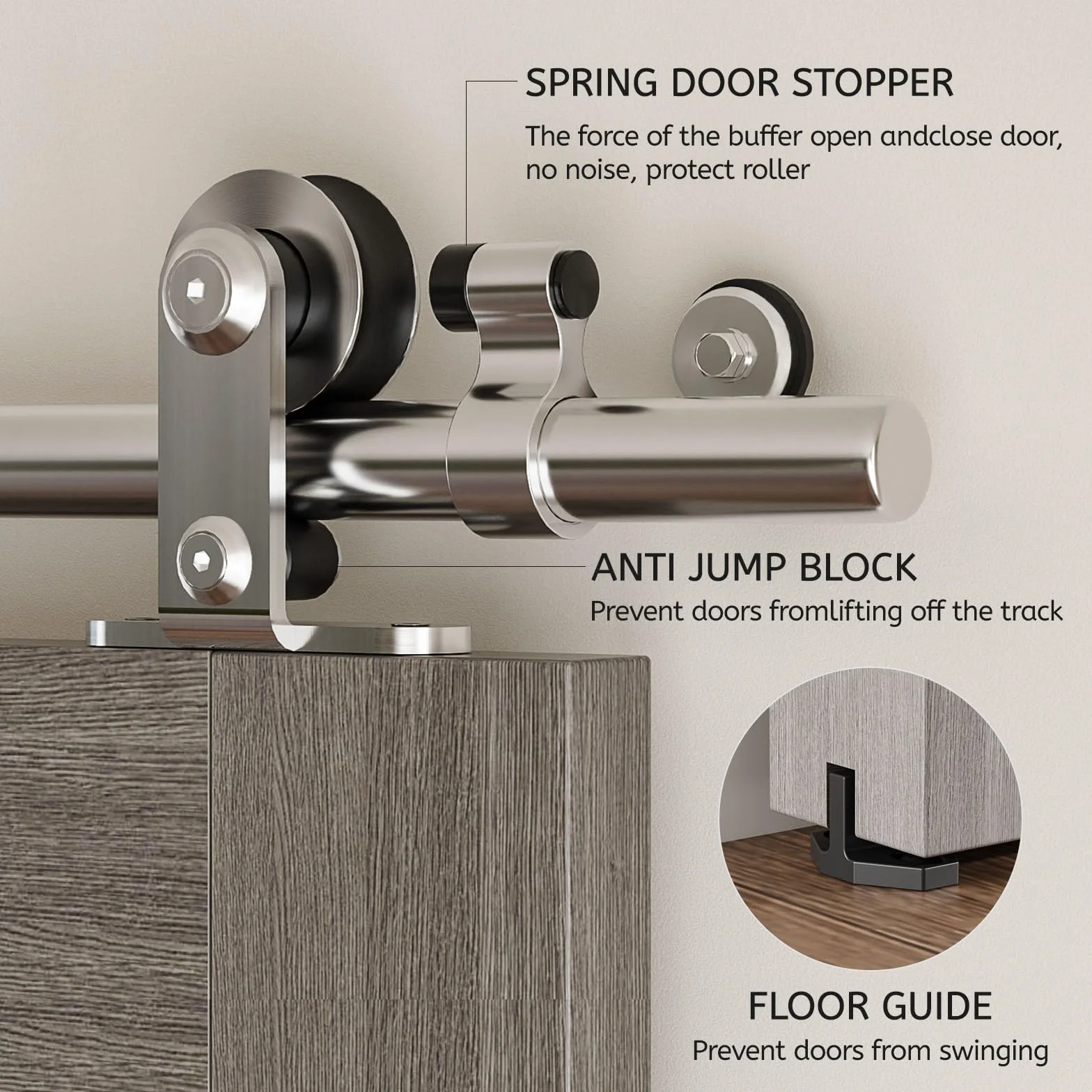 CCJH 5.5FT/167cm Acciaio Inossidabile Binario per Porta Scorrevole Kit Acciaio Inox Accessori per Una Porta Scorrevoli di Legno