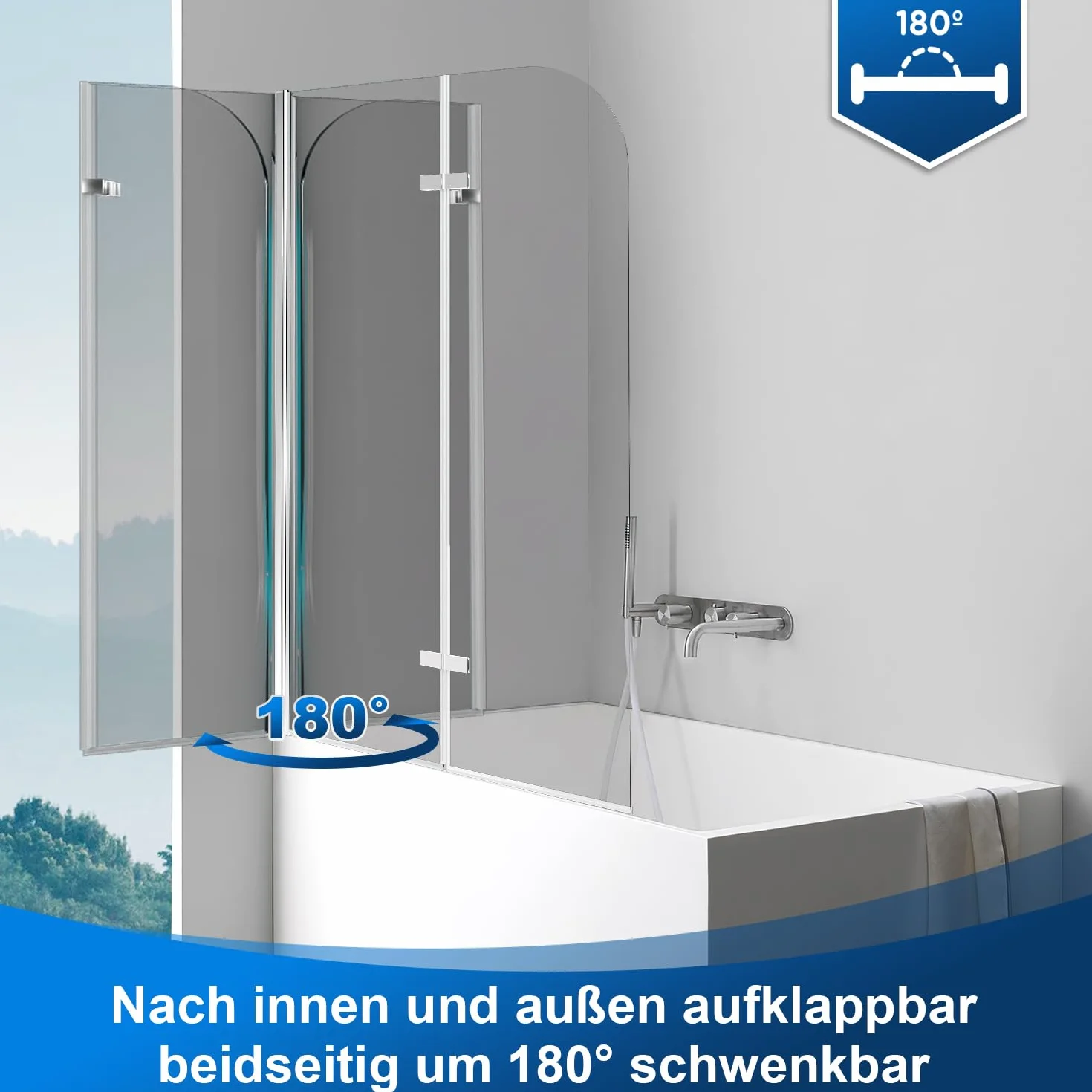 Parete per vasca da bagno, 100x140 cm 2 pezzi Pieghevole Parete doccia per vasca da bagno, vetro di sicurezza ESG da 6 mm, Parete vasca da bagno argento trasparente, Parete vasca in vetro con