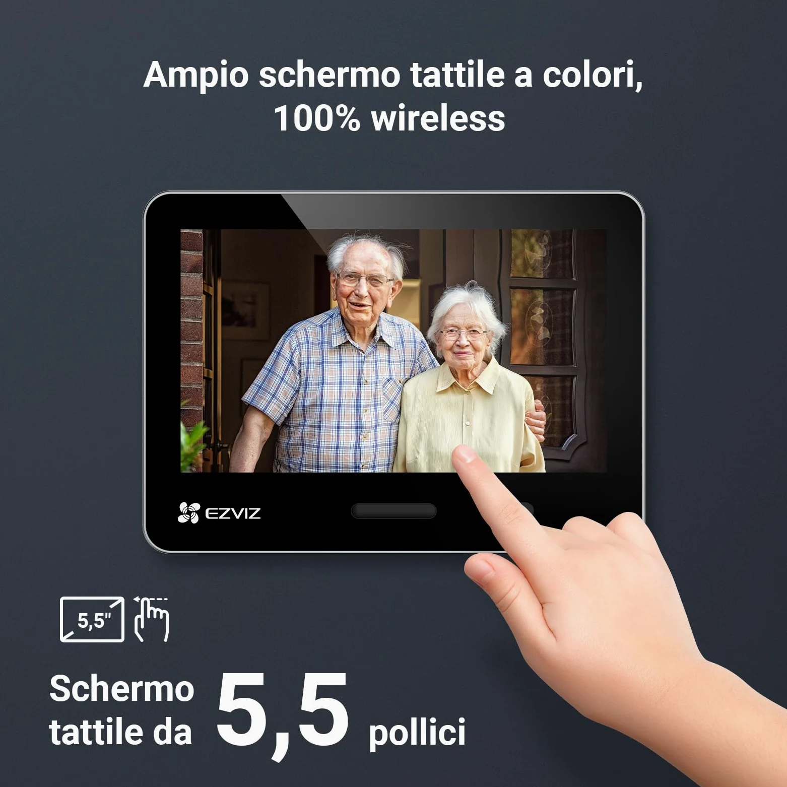 EZVIZ EP4 Spioncino Digitale WiFi 4K con Schermo Touch da 5,5", Batteria 7100mAh, Riconoscimento Facciale AI, Audio Bidirezionale, Visione Notturna, Rilevamento PIR, Supporta MicroSD 512GB, Argento
