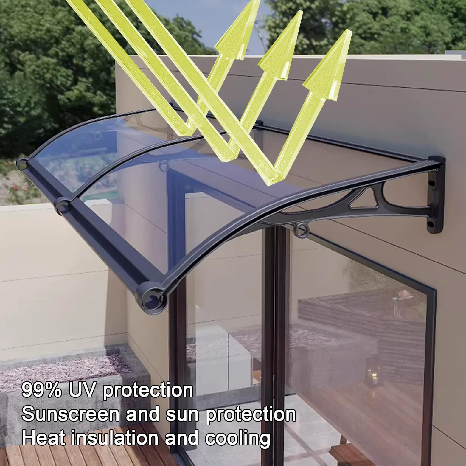 Pensilina Tettoia per Porta o Finestra Trasparente,Pensilina da Esterno d'Ingresso,Copertura in Policarbonato Contro UV e Neve,Tenda da Sole per Patio,Cortili,Ristoranti (60x120cm)