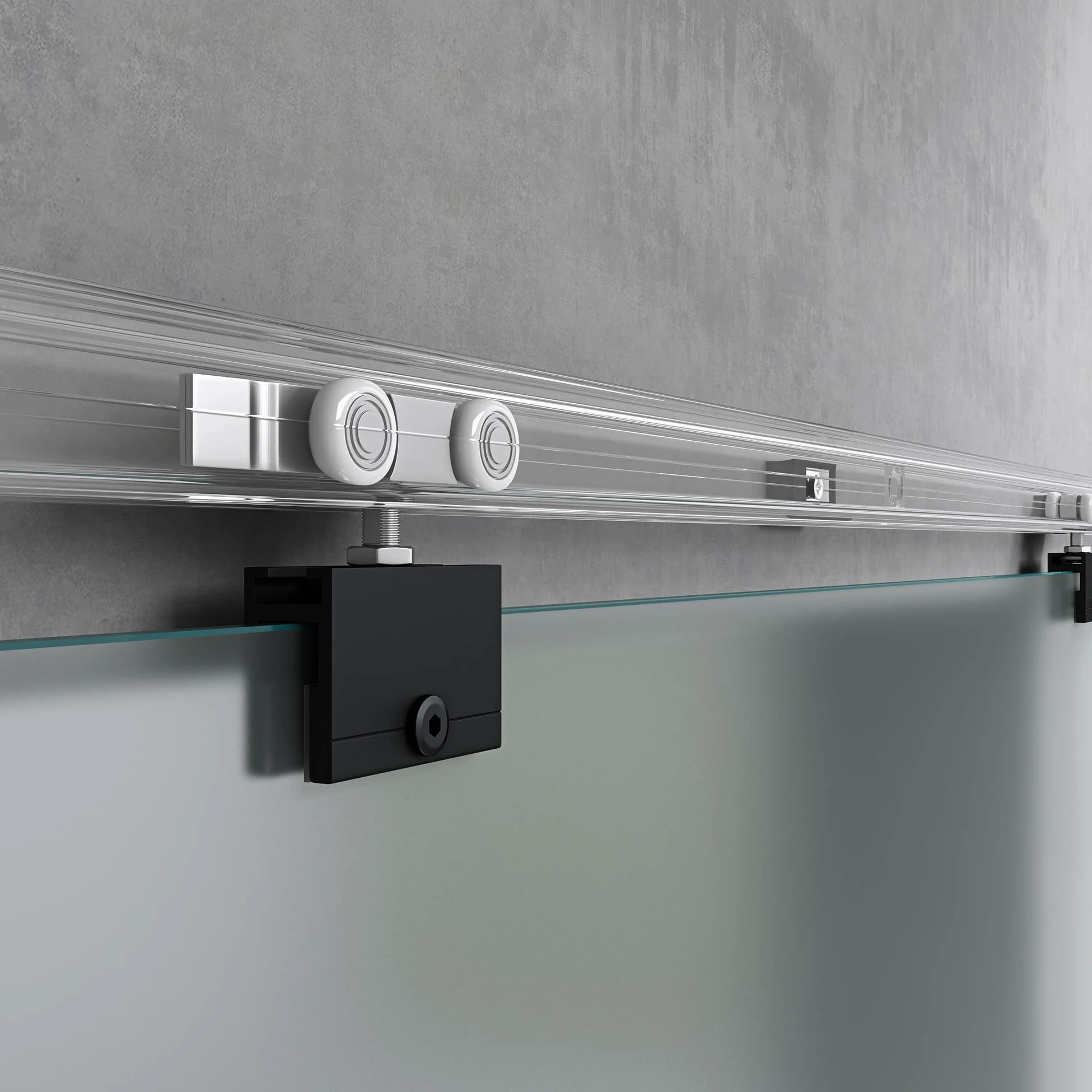 Mai & Mai Porta Scorrevole in Vetro 102.5x215cm, Porta Scorrevole in Vetro Satinato 8mm con Binario e Maniglia Per Asta, Distanza dal Muro 25mm, Nero, Amalfi-plus 14H