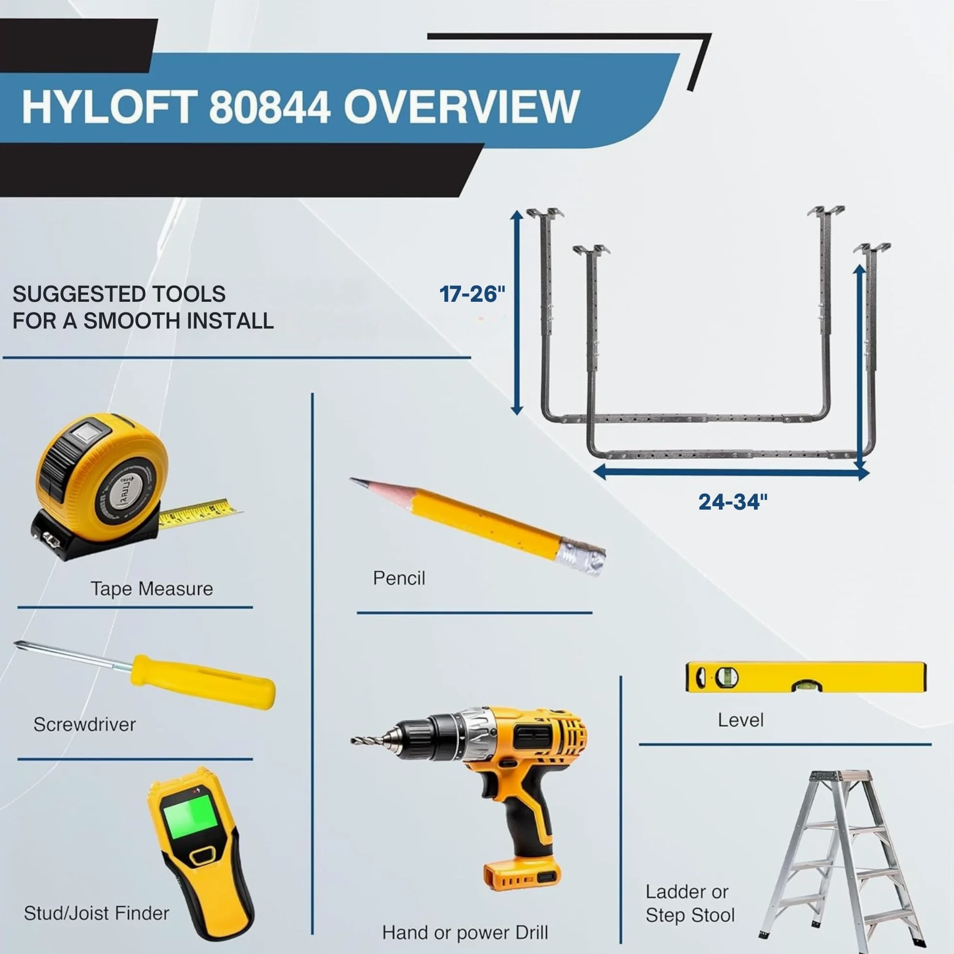 HyLoft 80844-10 34 in. x 26 in. Adjustable Garage Ceiling Mount Storage Rack Kit - Hammertone