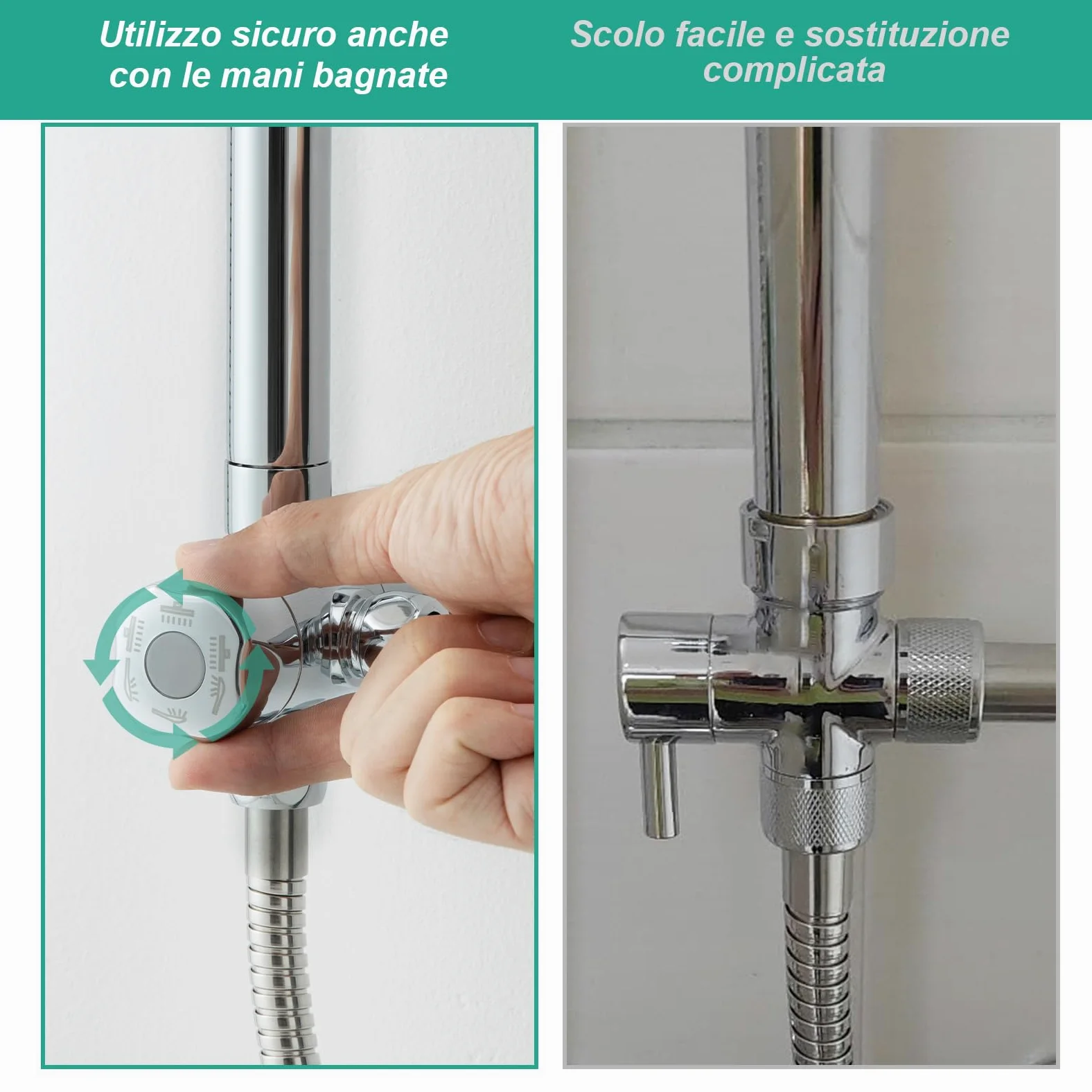 OFFO Colonna Doccia Senza Miscelatore, Asta Doccia Saliscendi con Soffione Rotonda 25x25cm e Doccetta 3 Getti, Asta Doccia Regolabile in Altezza 86-120cm, Tubo Acciaio Inox Antitorsione 1.6m, Cromo