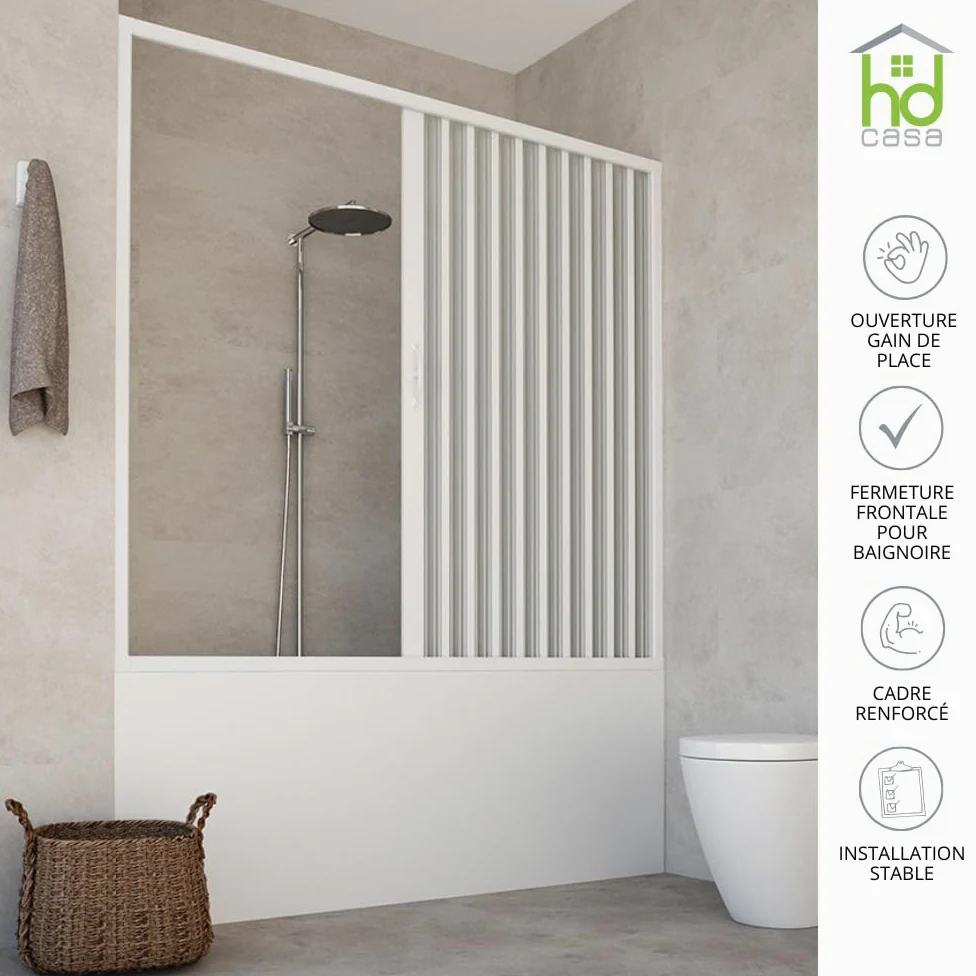 HD CASA Box Sopravasca a Soffietto Modello Alba, Apertura Laterale Reversibile, Pannelli in PVC Riducibili, Cabina Doccia Salvaspazio Made in Italy Arredobagno, parete vasca 170 cm