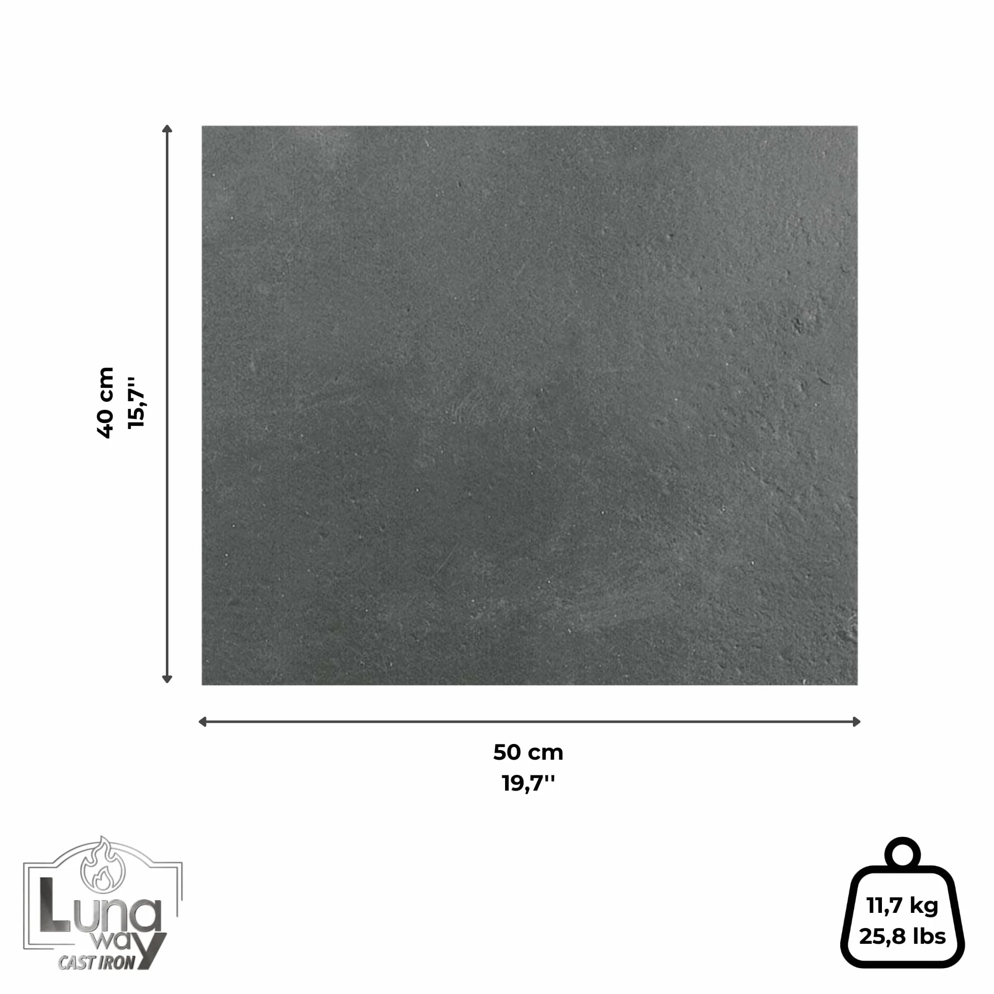 40 x 50 x 0,8 cm - Lastra liscia in ghisa per camino | Ottima conduzione termica | Protezione e durata | Adatto per camini termocamini e stufe | 100% Ghisa qualità LUNA WAY CAST IRON