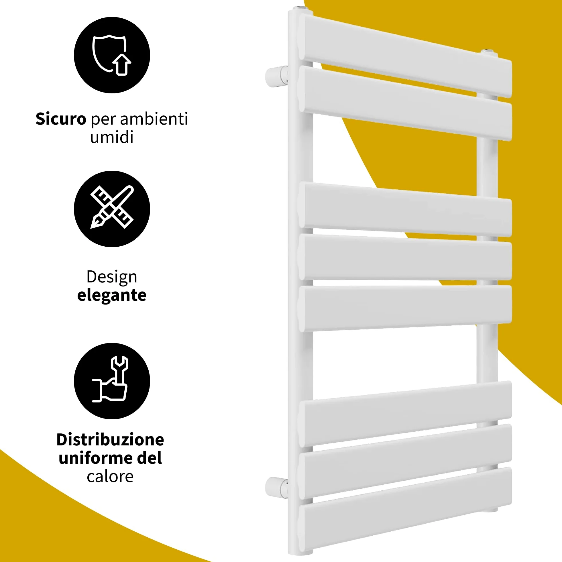 Granitan Termoarredo Bagno 80x45 cm - 407W - Termo Arredo da Bagno - Termoarredo Idraulico - Termosifone da Parete - Nero