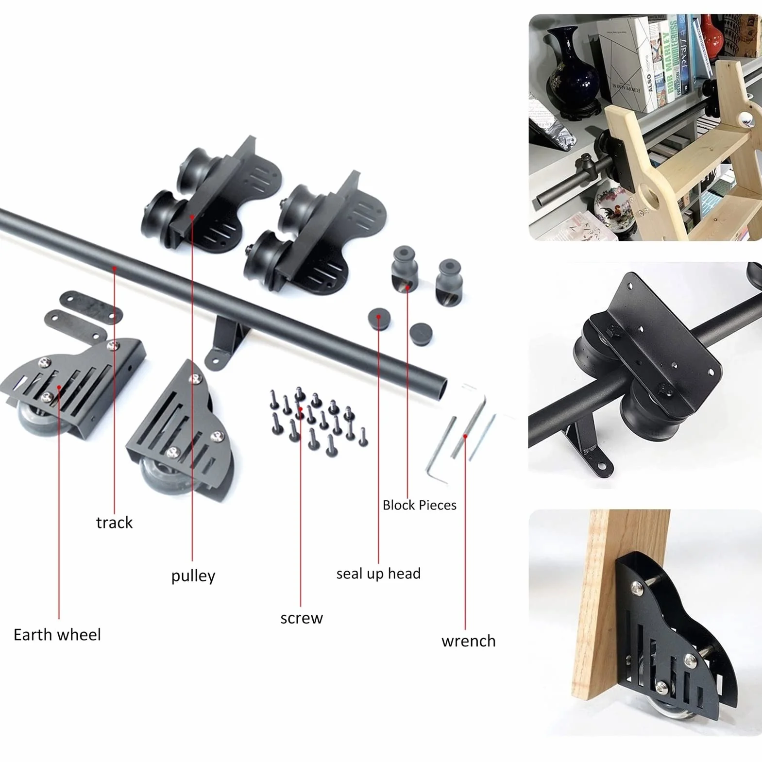 Kit hardware a rotolamento, hardware per la scala scorrevole mobile della libreria scorrevole mobile per casa/loft, hardware per porte scorrevoli (nessuna scala)