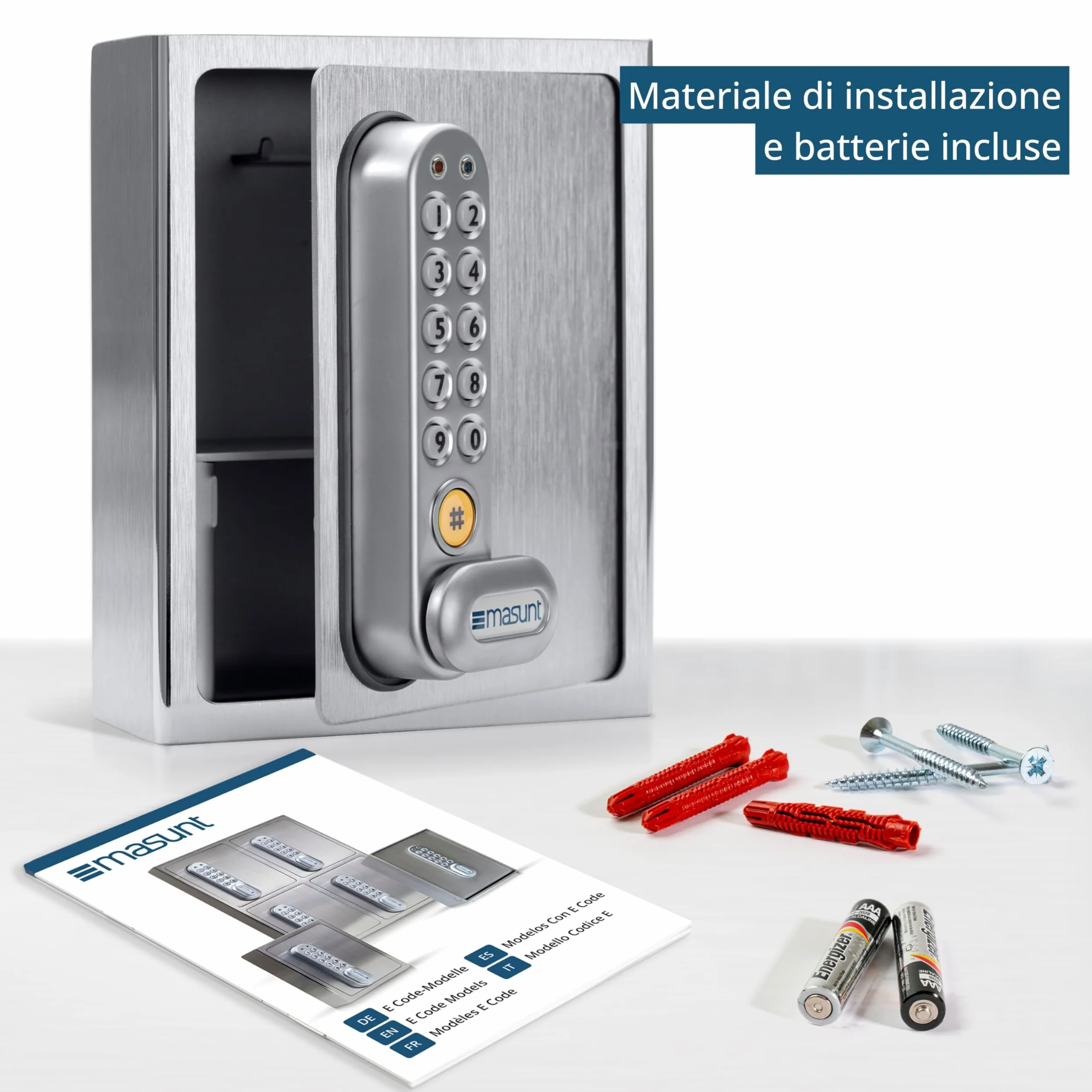 masunt cassaforte per chiavi 1120 E Code | Innovativa assegnazione online del codice a distanza | cassaforte elettronica per chiavi in acciaio inox V2A massiccio | antieffrazione