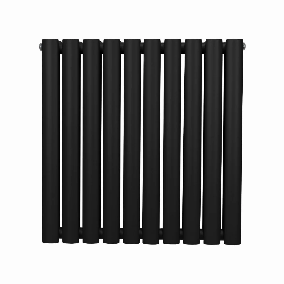 Radiatore a colonna ovale 600 mm x 600 mm Designer Doppio pannello Termosifone Nero Acciaio Inclusi Spazzola per la pulizia Kit di fissaggio e staffe