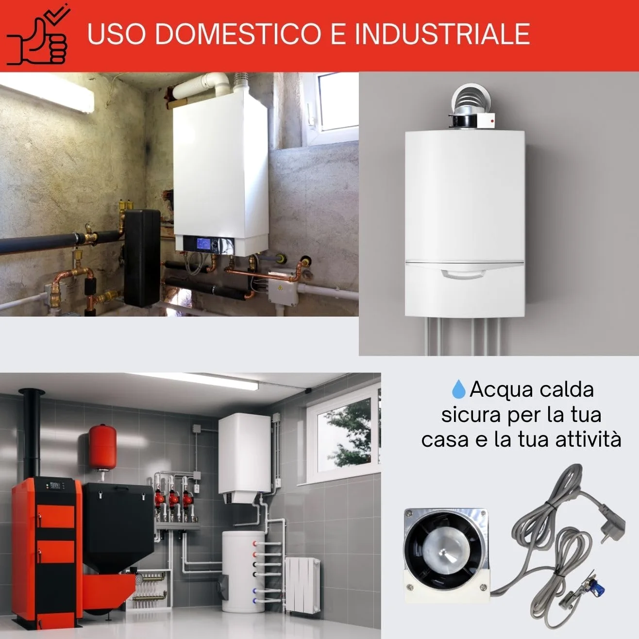 GOLDMAN SERVICE | Kit Evacuazione Fumo per Caldaie e Riscaldatori a Gas ACS | Ventilatore Tiro Forzato con Deflettore e Sensore di Sicurezza | 19 W 220 V