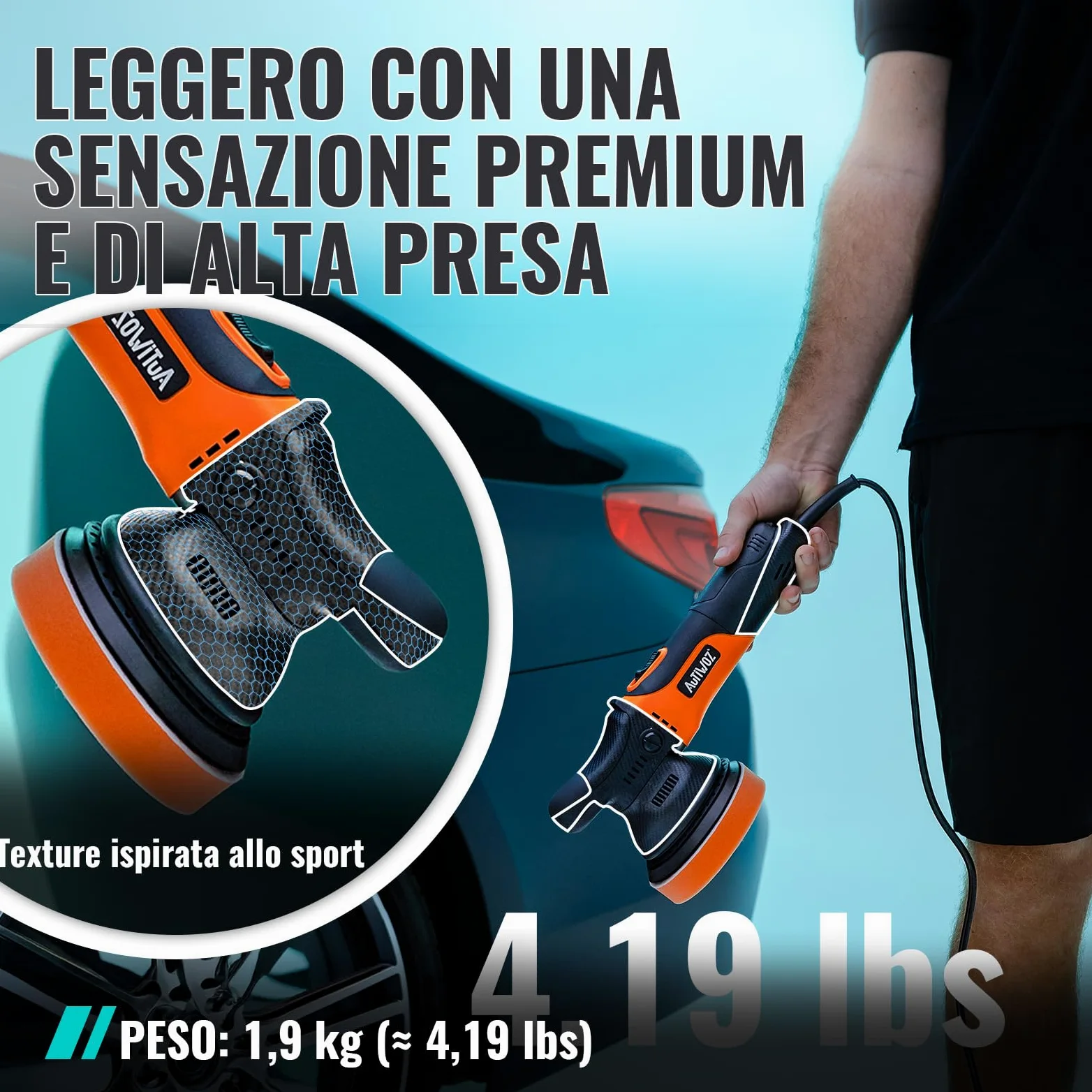AUTIWOZ 630W Lucidatrice Auto Orbitale 9mm,125mm Kit di Lucidatura,Levigatura Eccentrica Piccole Dimensioni,6 Velocità Variabili (2000-6200 giri/min),Cura dell'auto,Rimozione dei graffi - W01