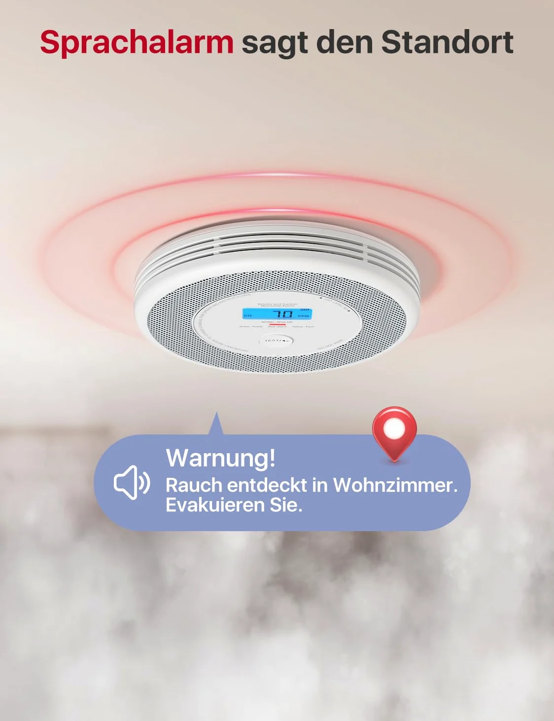 X-Sense Rilevatore di fumo e monossido di carbonio, con funzione di allarme vocale (Solo In Tedesco), funzionalità App richiede stazione base SBS50 (non inclusa), XP0A-MR, 2 pezzi