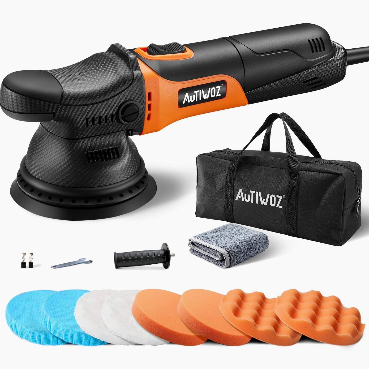 AUTIWOZ 630W Lucidatrice Auto Orbitale 9mm,125mm Kit di Lucidatura,Levigatura Eccentrica Piccole Dimensioni,6 Velocità Variabili (2000-6200 giri/min),Cura dell'auto,Rimozione dei graffi - W01