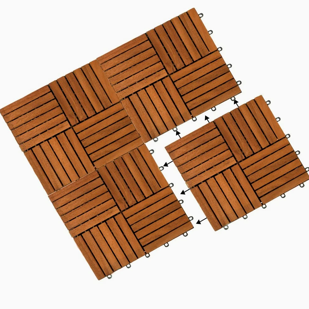 Casaria Piastrelle Legno Acacia 66pz Certificato FSC® Mattonelle 6m² ad Incastro 30x30cm Esterno Mosaico Quattro