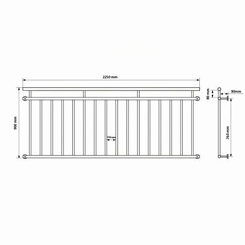 ECD Germany Ringhiera Balcone Francese 90 x 225 cm Bianco Opaco in Acciaio Verniciato a Polvere Supporto Protezione Finestre Griglia Parapetto Balaustra Inferriata a Sbarre 225x90 Recinzione Terrazza