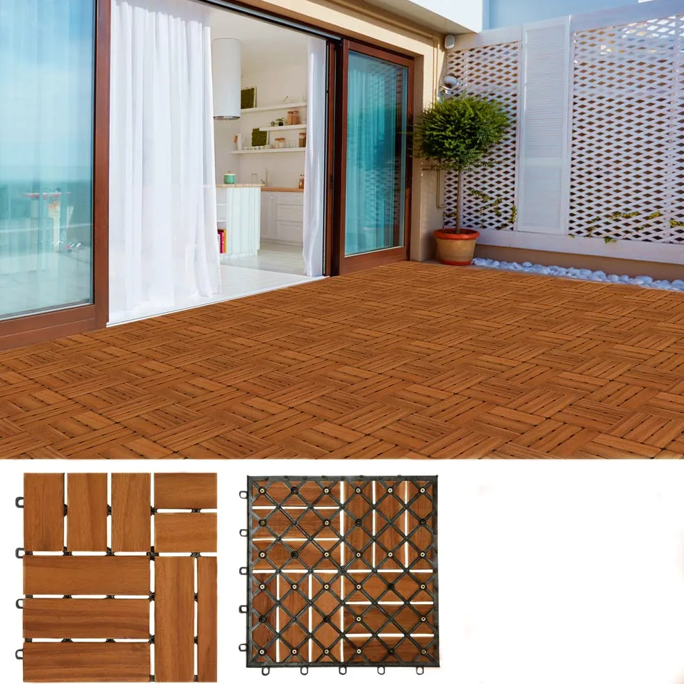 CASARIA Set 66 Piastrelle 30x30 cm in Legno di Acacia Certificato FSC® Superficie Totale 6 m² per Esterno Sistema a Incastro Pavimento per Terrazza Balcone Giardino Pavimentazione Mattonelle