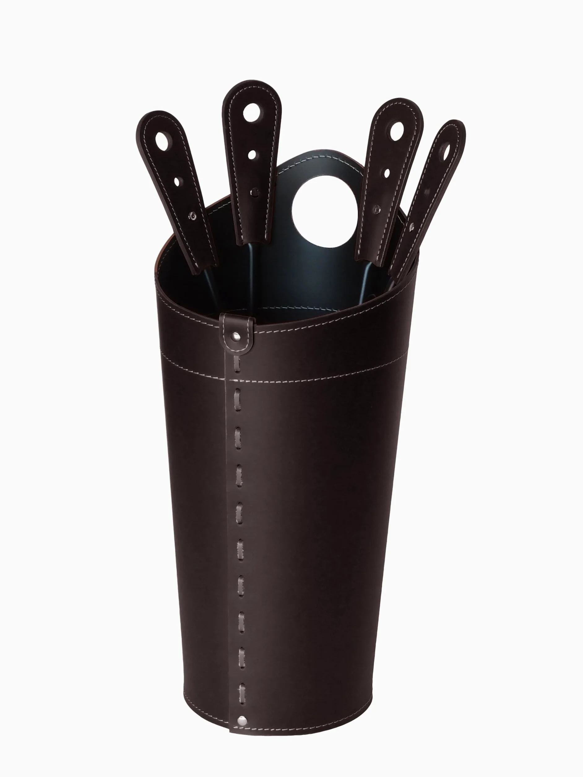 LIMAC Design NILAR, Set Ferri da Camino con Manico in Cuoio, Borsa Porta-Ferri Moderno in cuoio, Attrezzi da Caminetto, Sacca portaferri, Prodotto in Italia. Marrone Scuro