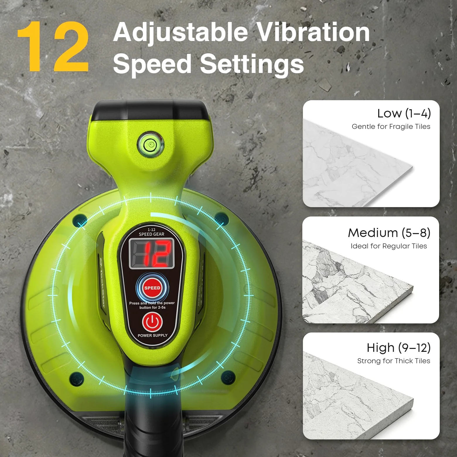 Taskstar Vibratore per piastrelle, compatibile con batteria Makita 18V, ventosa 160 mm (113 kg), 26.000 giri/min, 12 velocità, per piastrelle grandi fino a 122 cm, attrezzo installazione professionale