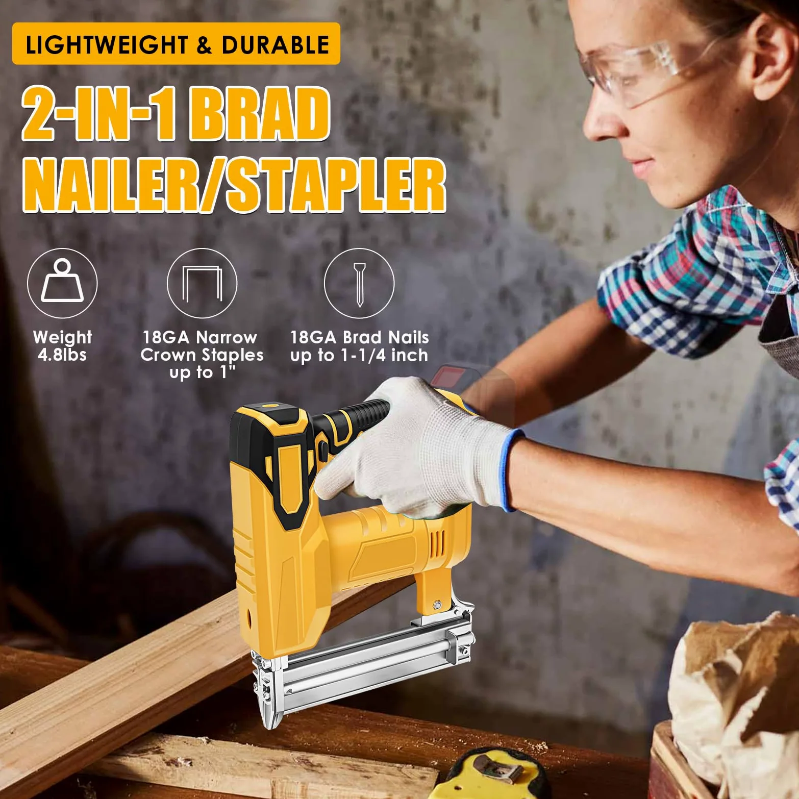 Pistola a batteria per unghie Dewalt 18 V 20 V Max batterie (senza batteria), 2 in 1, con 500 chiodi dritti e 500 chiodi a forma di U, per legno/tessuto/moquette