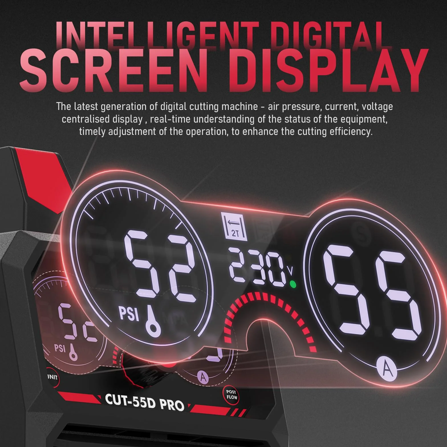 YESWELDER 55Amp Taglio Plasma ad Arco Pilota senza Contatto Non-HF, Ampio Display Digitale LED, Spessore Massimo di Taglio 20mm, 230V Macchina per Taglierina al Plasma