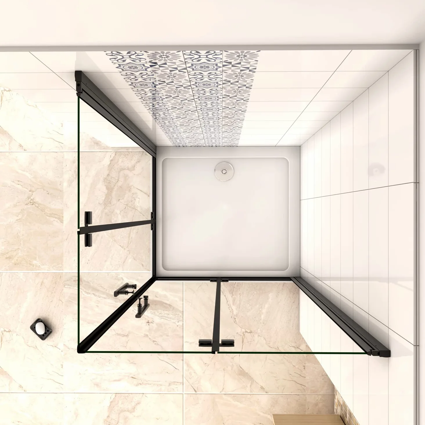 190cm Box Doccia Angolare Doppia Porta Battente Pieghevole 120x80cm in Vetro Temperato Trasparente 5 mm Anticalcare Telaio Nero Opaco