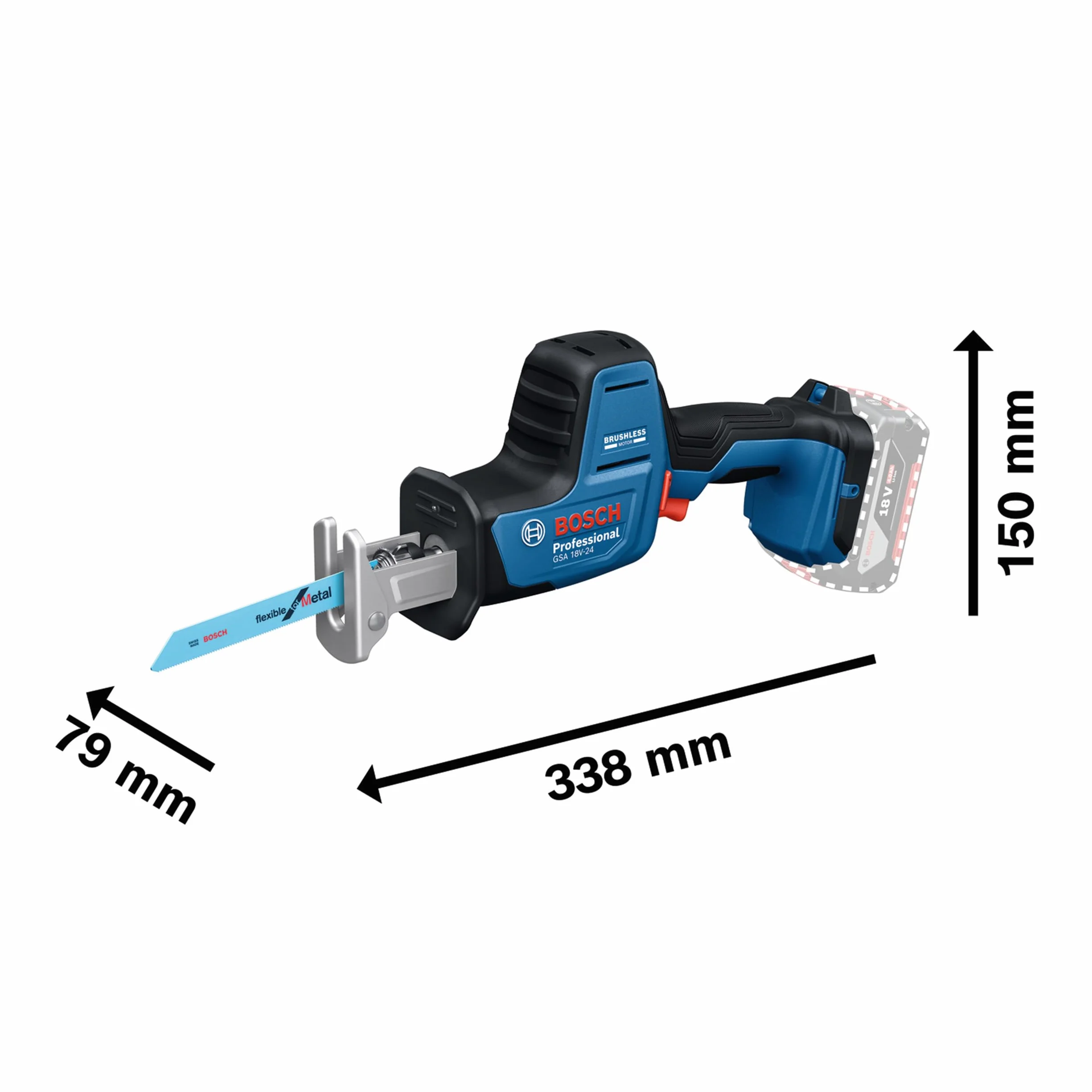 Bosch Professional 18V System Sega universale a batteria GSA 18V-24 (incl. lama S922EF, S2345X)