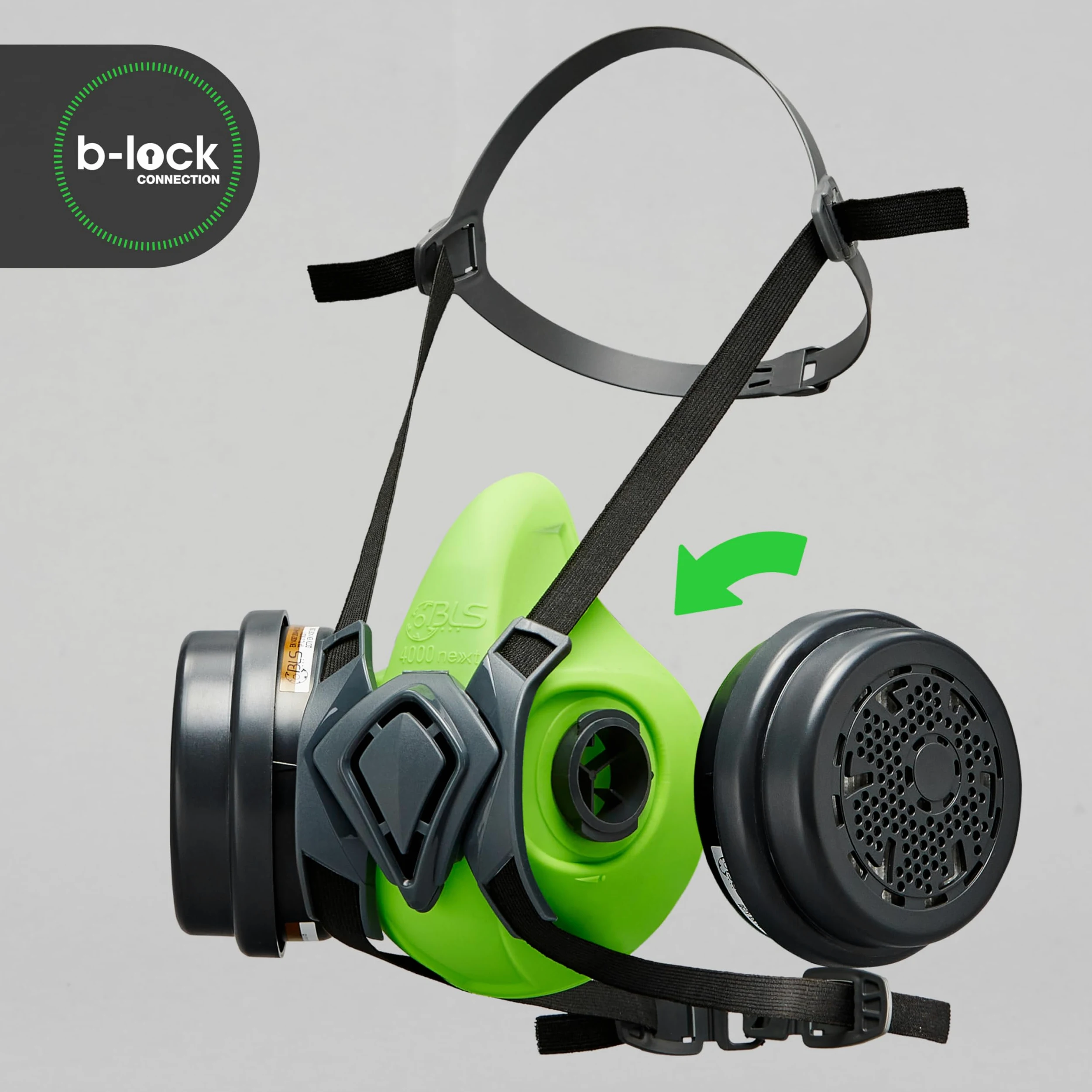BLS 4600next A2P3 R D Semimaschera Protettiva in Silicone e 2 Filtri Sostituibili 221 A2P3 con Attacco a Baionetta b-lock. Per Gas/Vapori, Polveri, Verniciatura, Stuccatura e Solventi