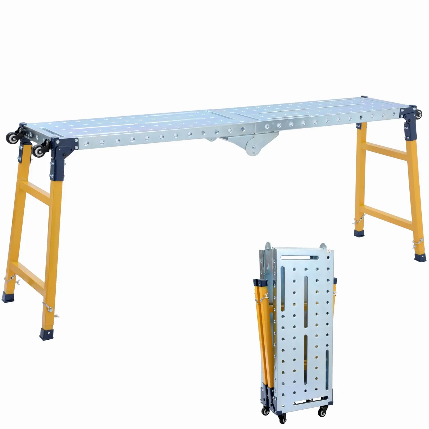 TOPWAY Piattaforma di Lavoro Pieghevole e Regolabile, Capacità di Carico di 500 kg, con 4 Ruote, Ponteggio Pieghevole per Banco di Lavoro per Lavori in Interni ed Esterni, 180 x 36 x 120,5 cm