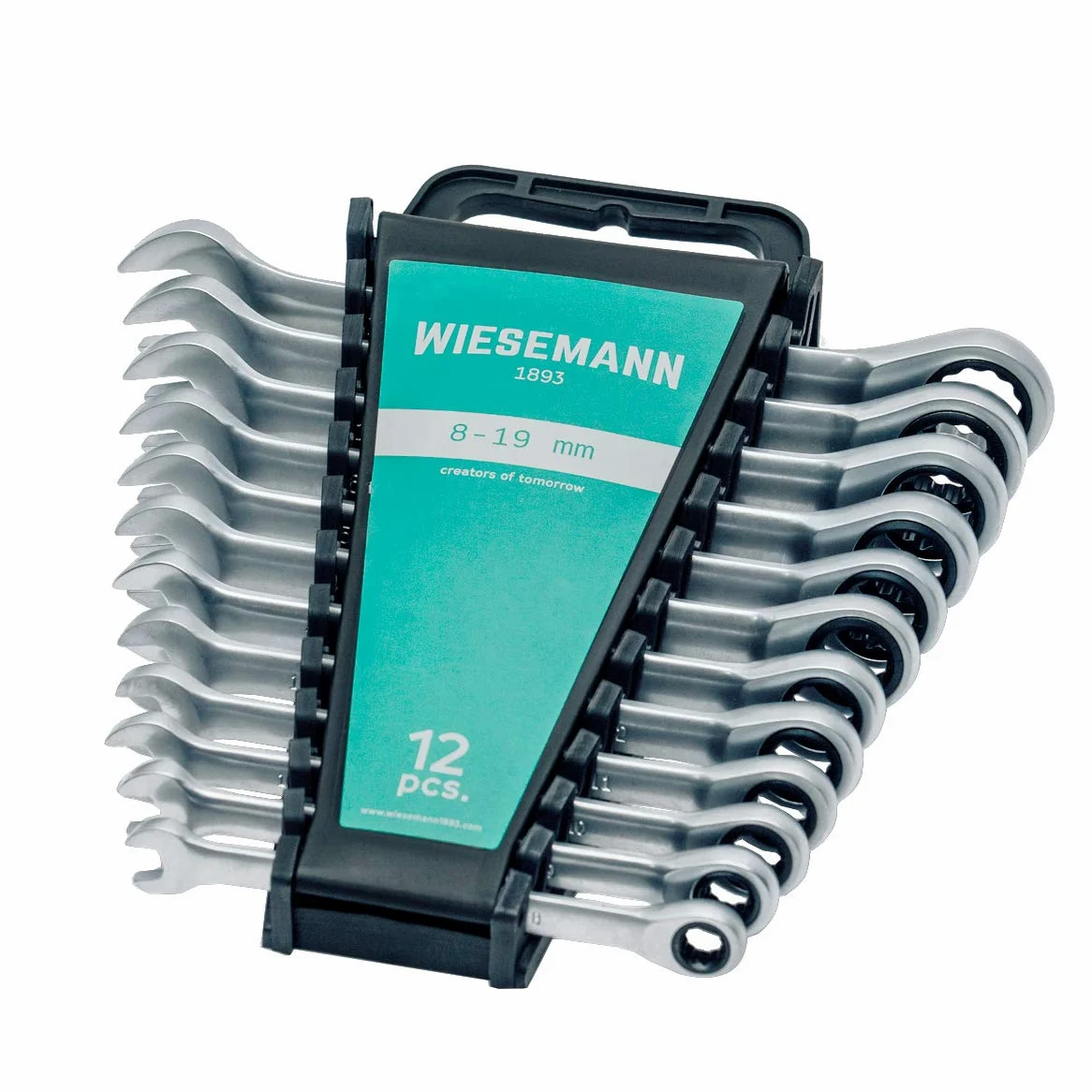 WIESEMANN 1893 Set di chiavi a cricchetto da 12 pezzi 8-19 mm con 72 denti acciaio Q-30 cromato I con supporto I 81567