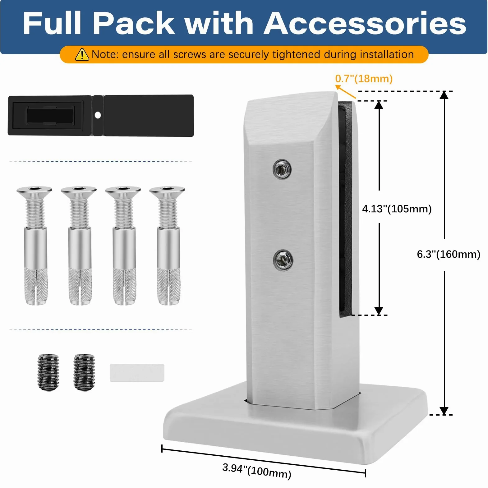 LukLoy T304 - Set di 10 punte quadrate in acciaio inox per ringhiere in vetro resistente senza telaio per recinzioni di piscina, balaustre da terrazzo, balcone, terrazza, scale, interni e