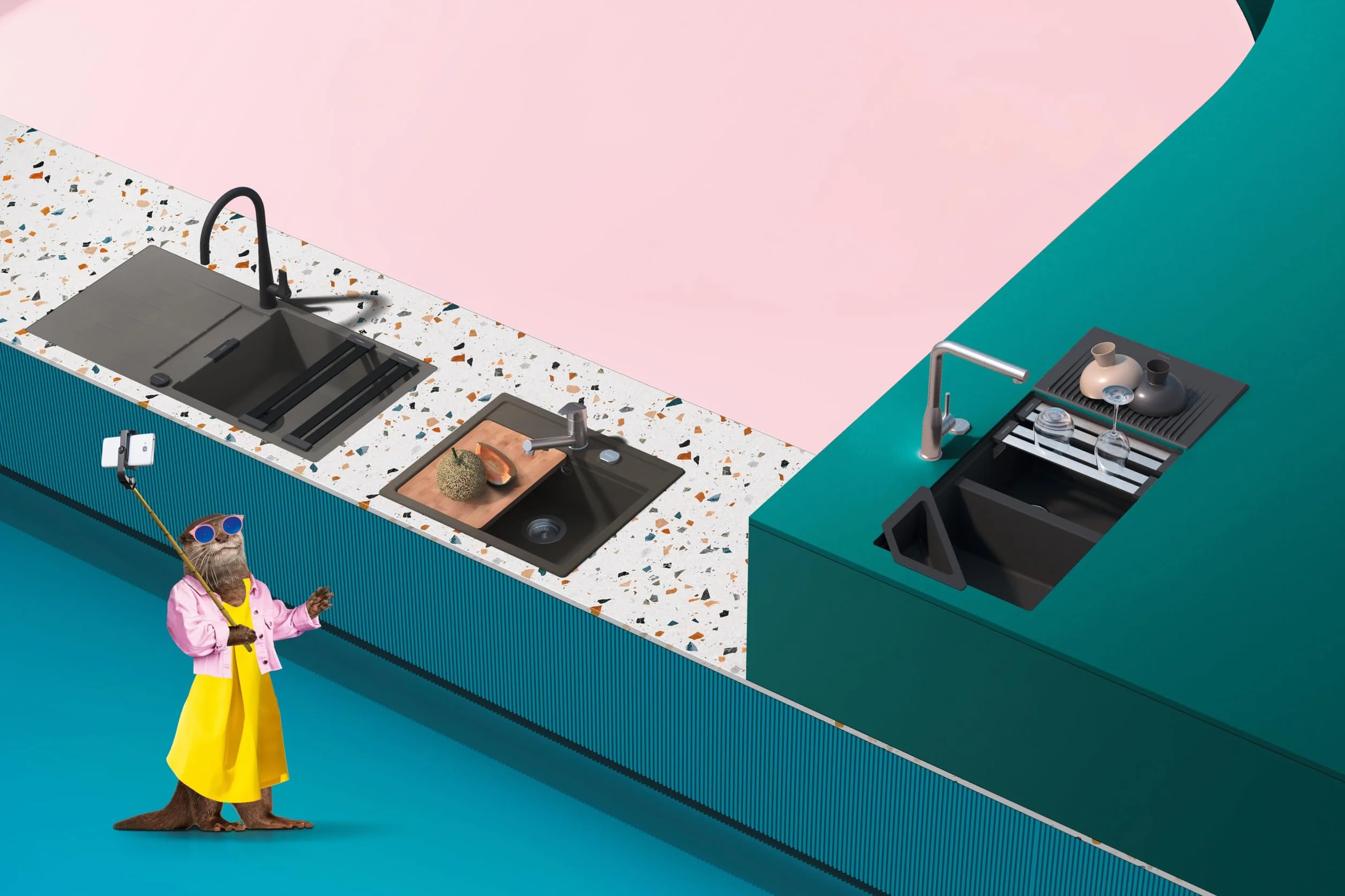 SCHOCK | Lavello Cucina Formhaus D200 2 Vasche con Gocciolatoio, Vasche Reversibili, Materiale Cristalite®, Nero, 1160x500mm