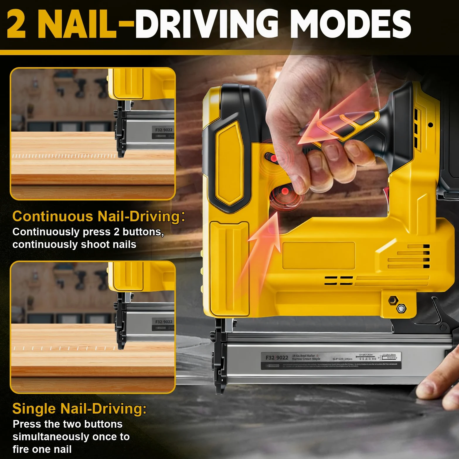 WingFly Pistola per Unghie a Batteria Compatibile con Dewalt 18 V, 20 V, Chiodatrice Professionale a Batteria con 1000 Chiodi, Pistola Elettrica per Progetti Fai Da Te in mobili, Falegnameria